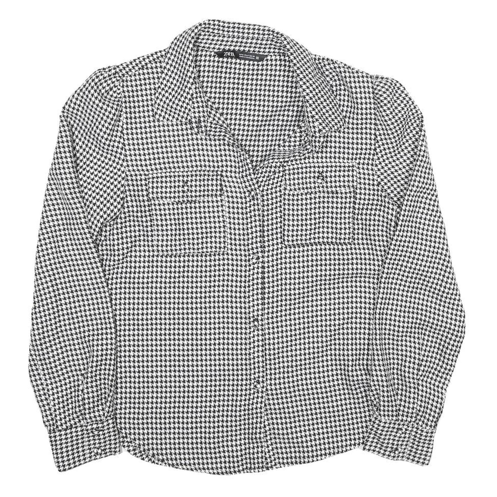 ZARA Womens Black & White Printed Shirt Long Sleeve Collared S Houndstooth Refurbished - N/A refurbished available on Cerqular