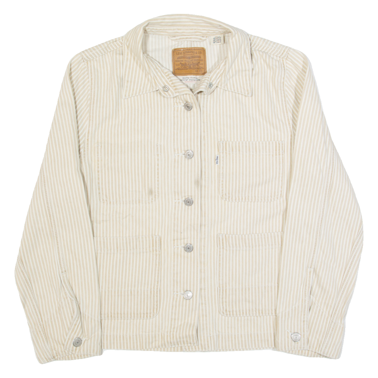 LEVI'S BIG E Womens Denim Jacket Cream Striped XS Refurbished - N/A refurbished available on Cerqular