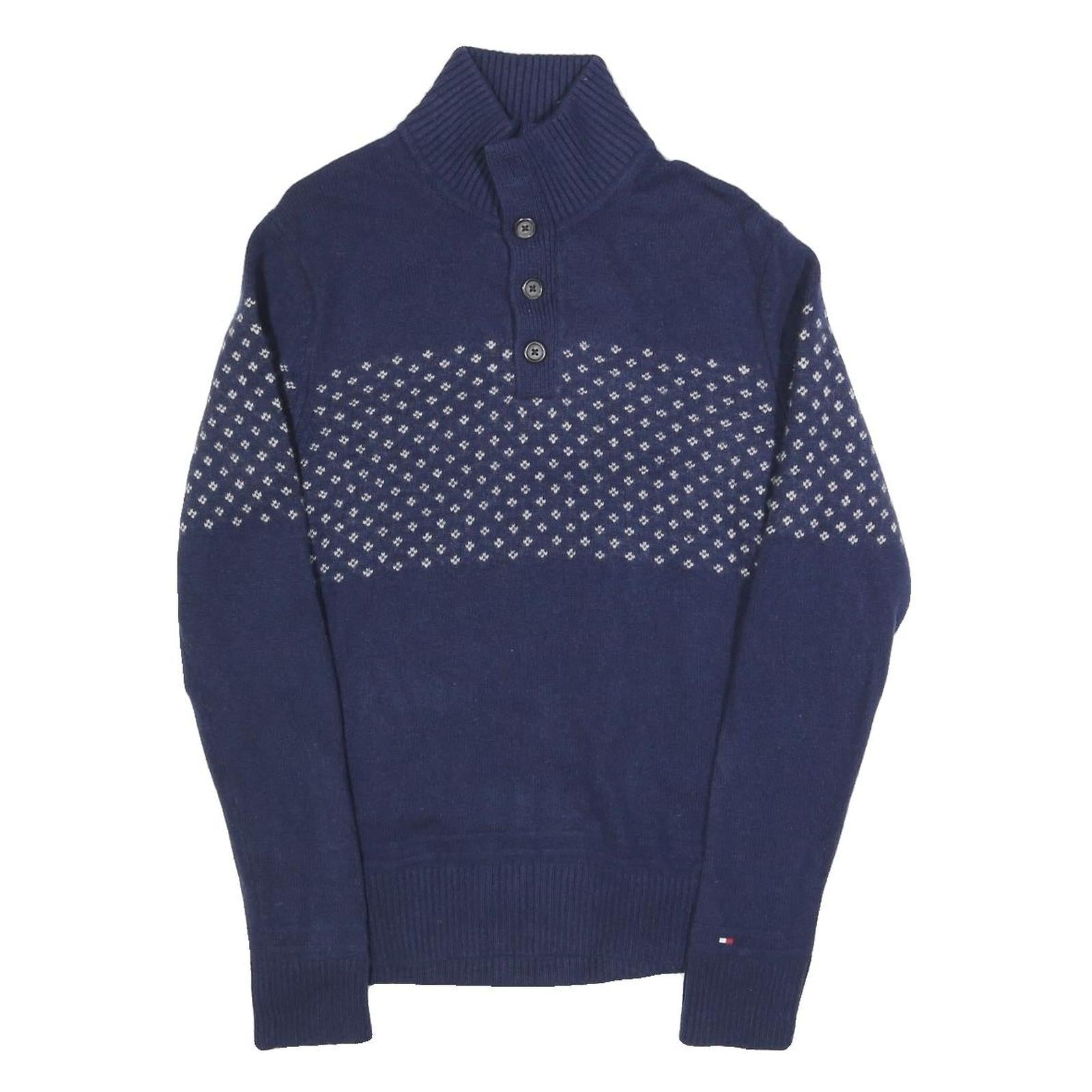 TOMMY HILFIGER Mens Blue Patterned Wool Blend Jumper Button Neck Tight Knit M Refurbished - N/A refurbished available on Cerqular