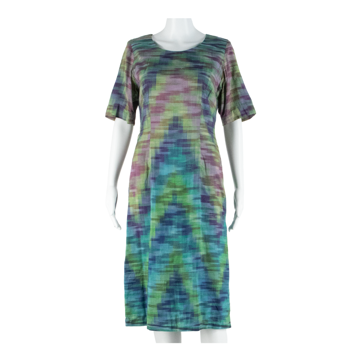 Womens Pencil Dress Green Crazy Pattern Short Sleeve Midi S Refurbished - N/A refurbished available on Cerqular