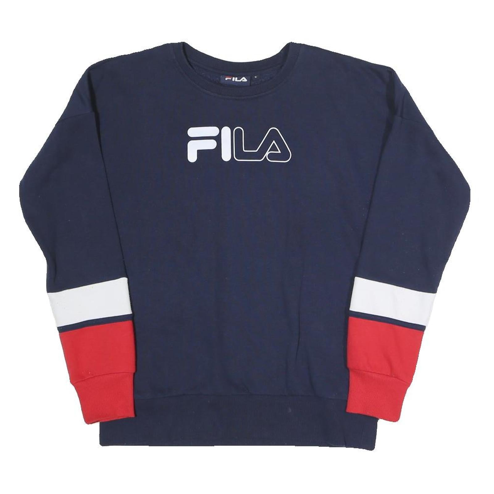 FILA Womens Navy Blue & Red Cotton Blend Crew Neck S Sweatshirt Refurbished - N/A refurbished available on Cerqular