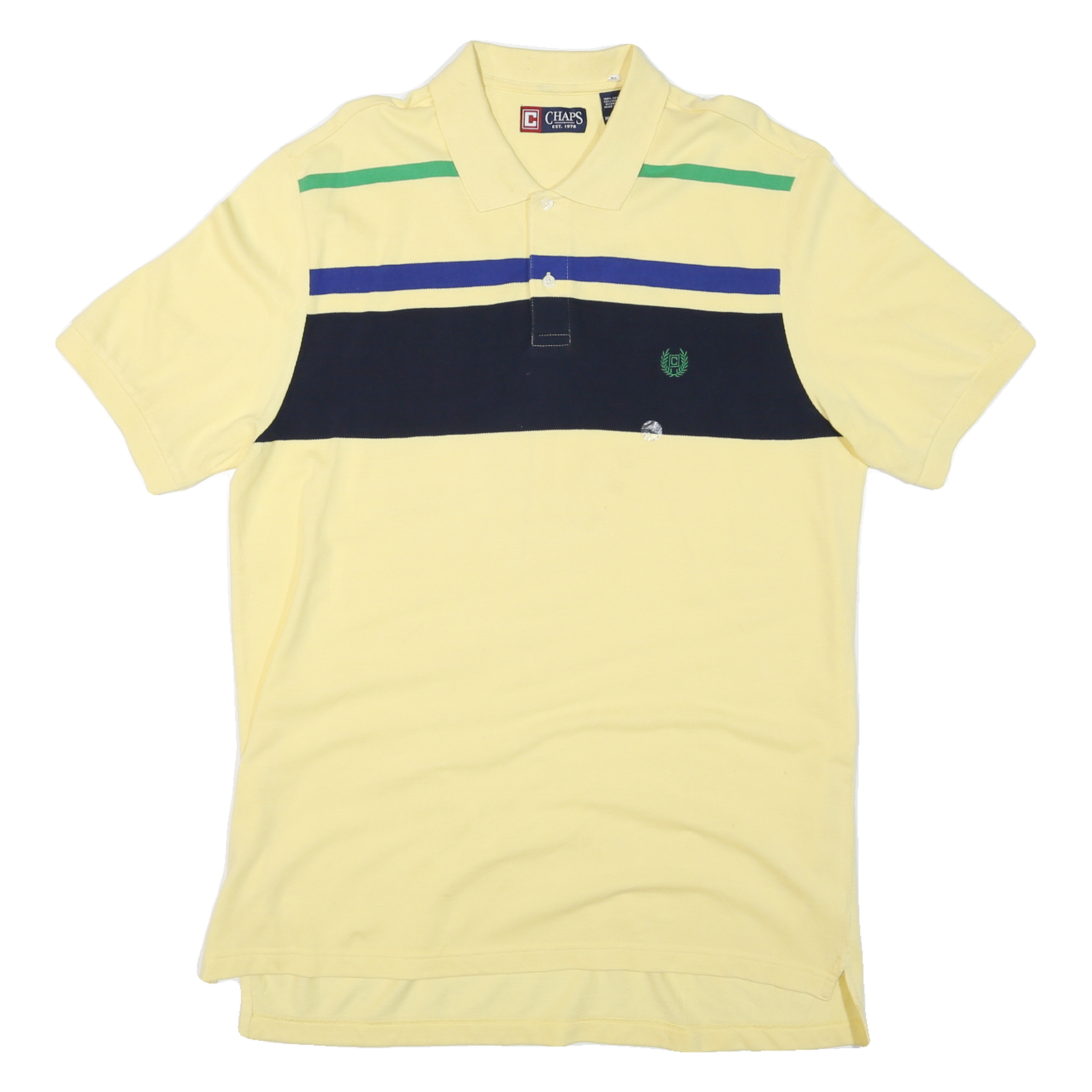 CHAPS Mens Yellow & Navy Blue Striped Polo Shirt XL Cotton Blend Short Sleeve Refurbished - N/A refurbished available on Cerqular