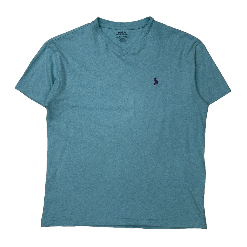 Polo By Ralph Lauren T-Shirt - Small Blue Cotton Refurbished - Thrifted (note: this is a term often used to describe second- refurbished available on Cerqular