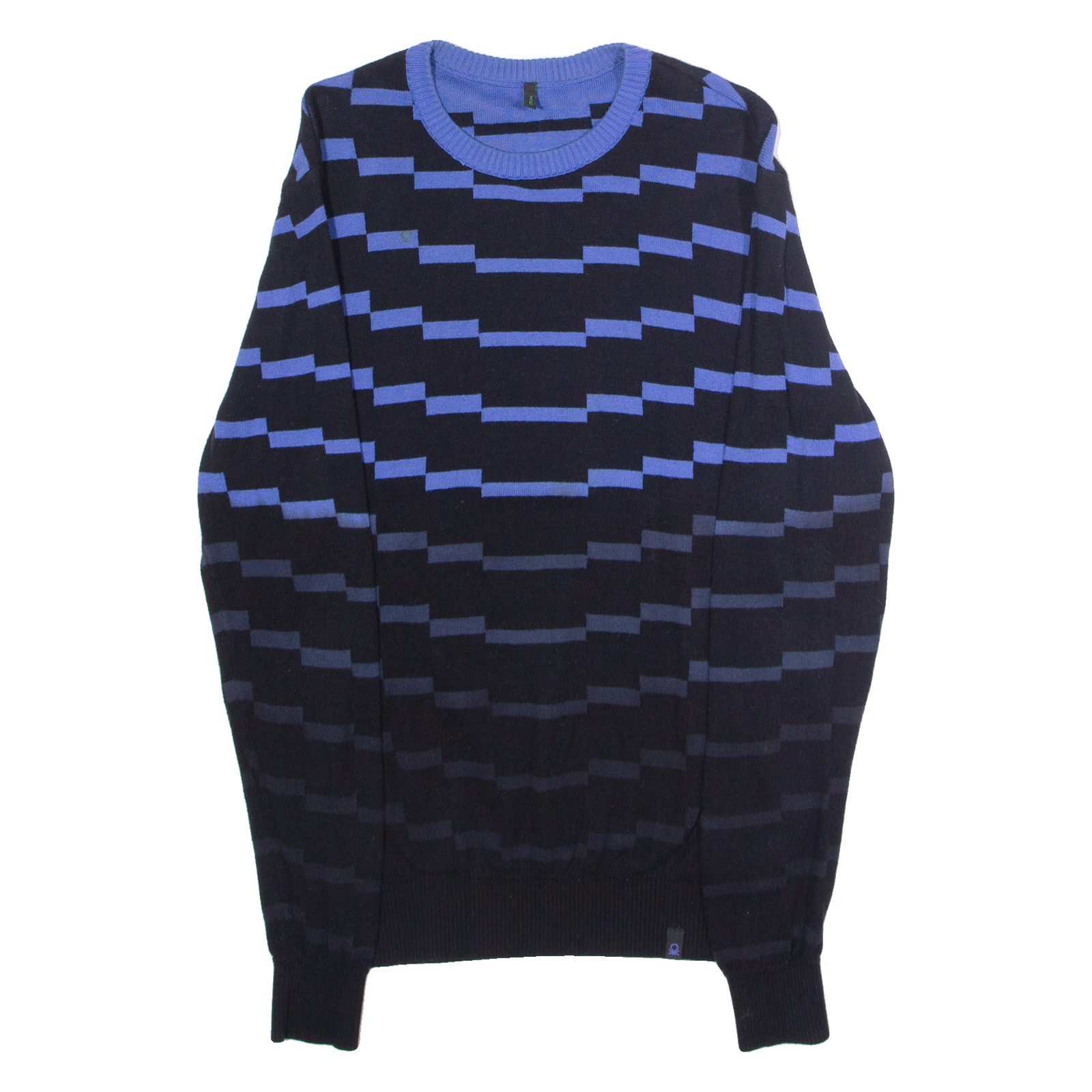 BENETTON Womens Patterned Jumper Black Striped Crew Neck Tight Knit S Refurbished - N/A refurbished available on Cerqular