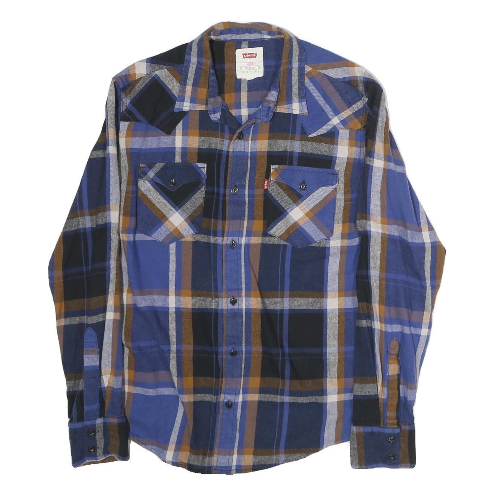 LEVI'S Mens Blue & Brown Check Shirt M Cotton Casual Button Up Refurbished - N/A refurbished available on Cerqular