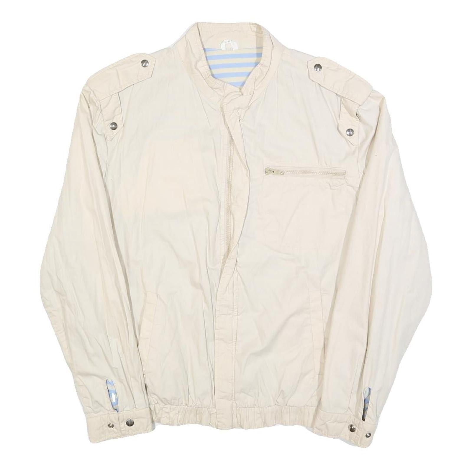Mens White Cotton Blend Casual Zip Jacket M Plain Lightweight Comfort Refurbished - N/A refurbished available on Cerqular