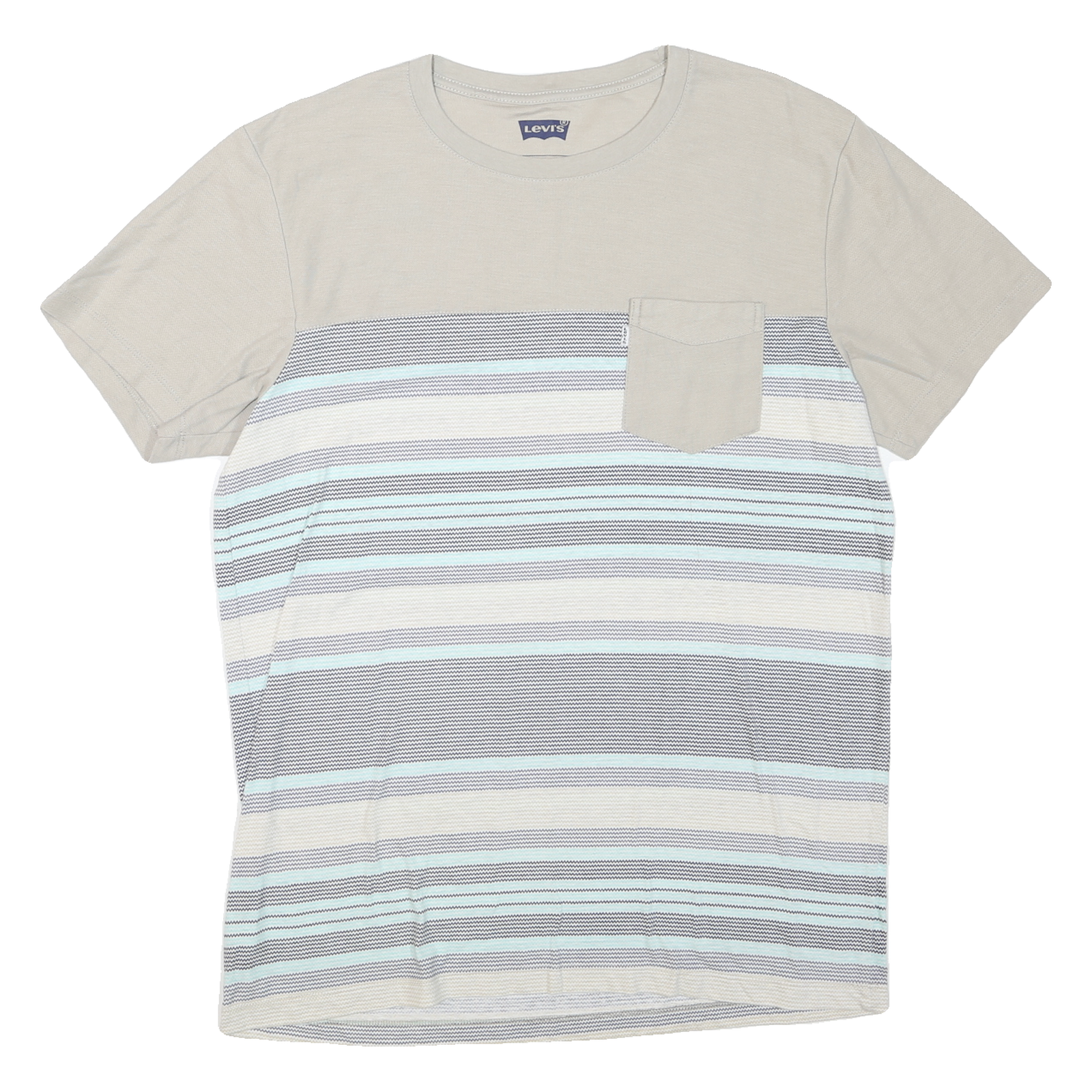 LEVI'S Mens Beige & Blue Stripe T-Shirt L Short Sleeve Crew Neck Casual Cotton Refurbished - N/A refurbished available on Cerqular