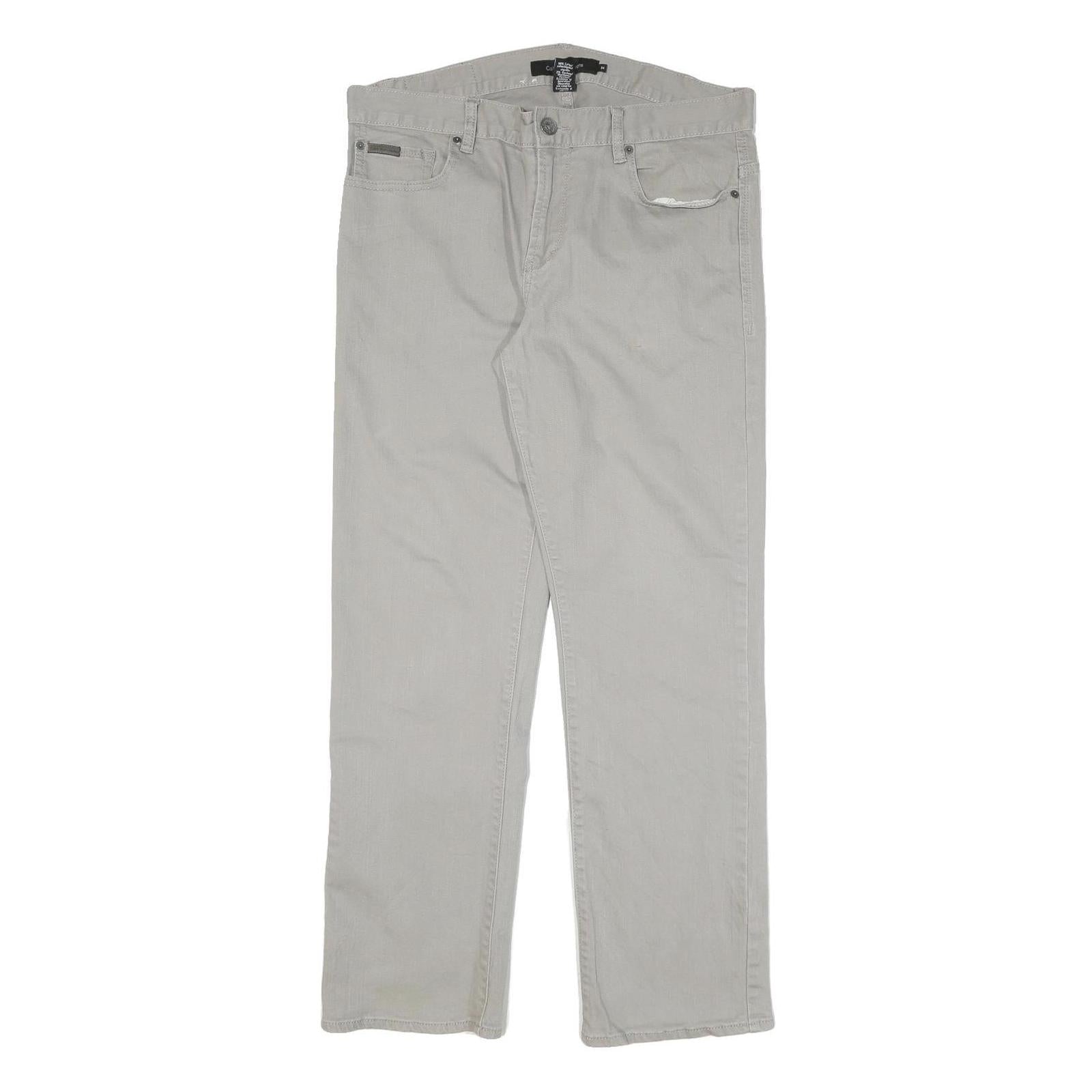 CALVIN KLEIN Mens Cotton Blend Grey Regular Straight Trousers W34 L30 Classic Refurbished - N/A refurbished available on Cerqular