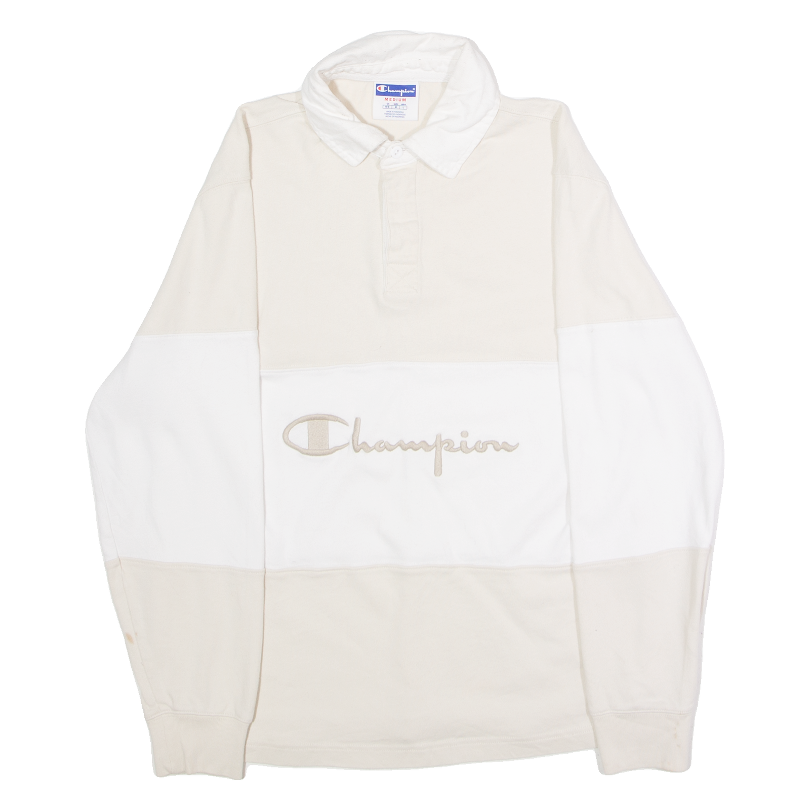CHAMPION Mens Polo Shirt Beige Colourblock Long Sleeve M Refurbished - N/A refurbished available on Cerqular
