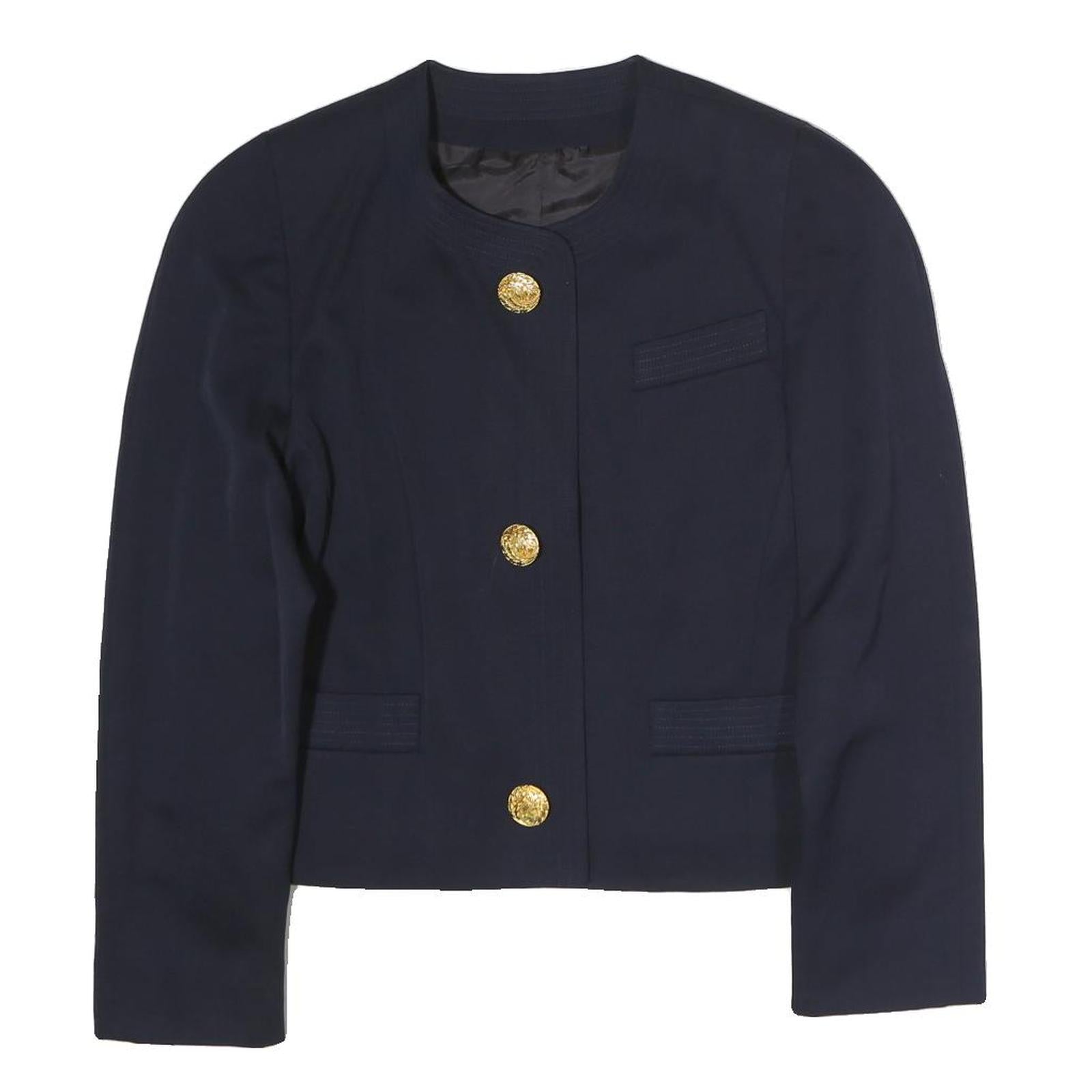 Womens Navy Blue Button Jacket M Polyester Plain Elegant Classic Style Refurbished - N/A refurbished available on Cerqular