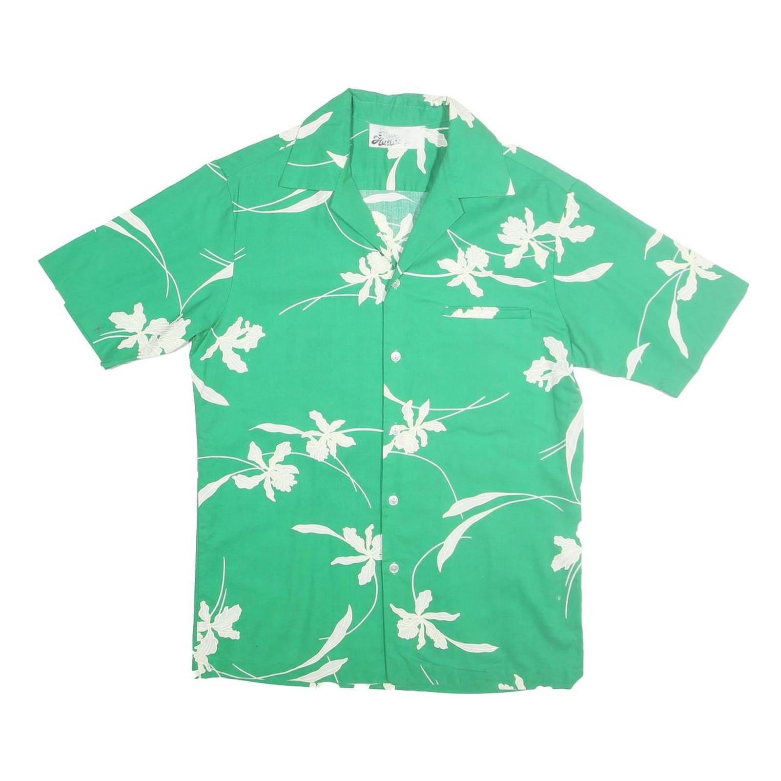HATTIE Mens Green & White Floral Shirt M Summer Casual Cotton Short Sleeve Refurbished - N/A refurbished available on Cerqular
