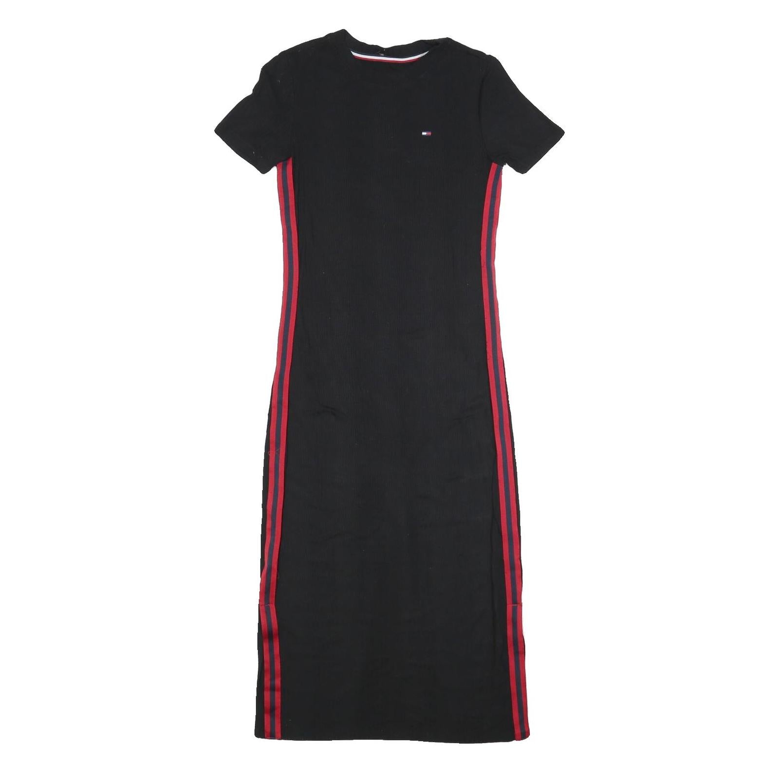 TOMMY HILFIGER Womens Black Bodycon Cotton Blend Short Sleeve Midi Dress XXS Refurbished - N/A refurbished available on Cerqular