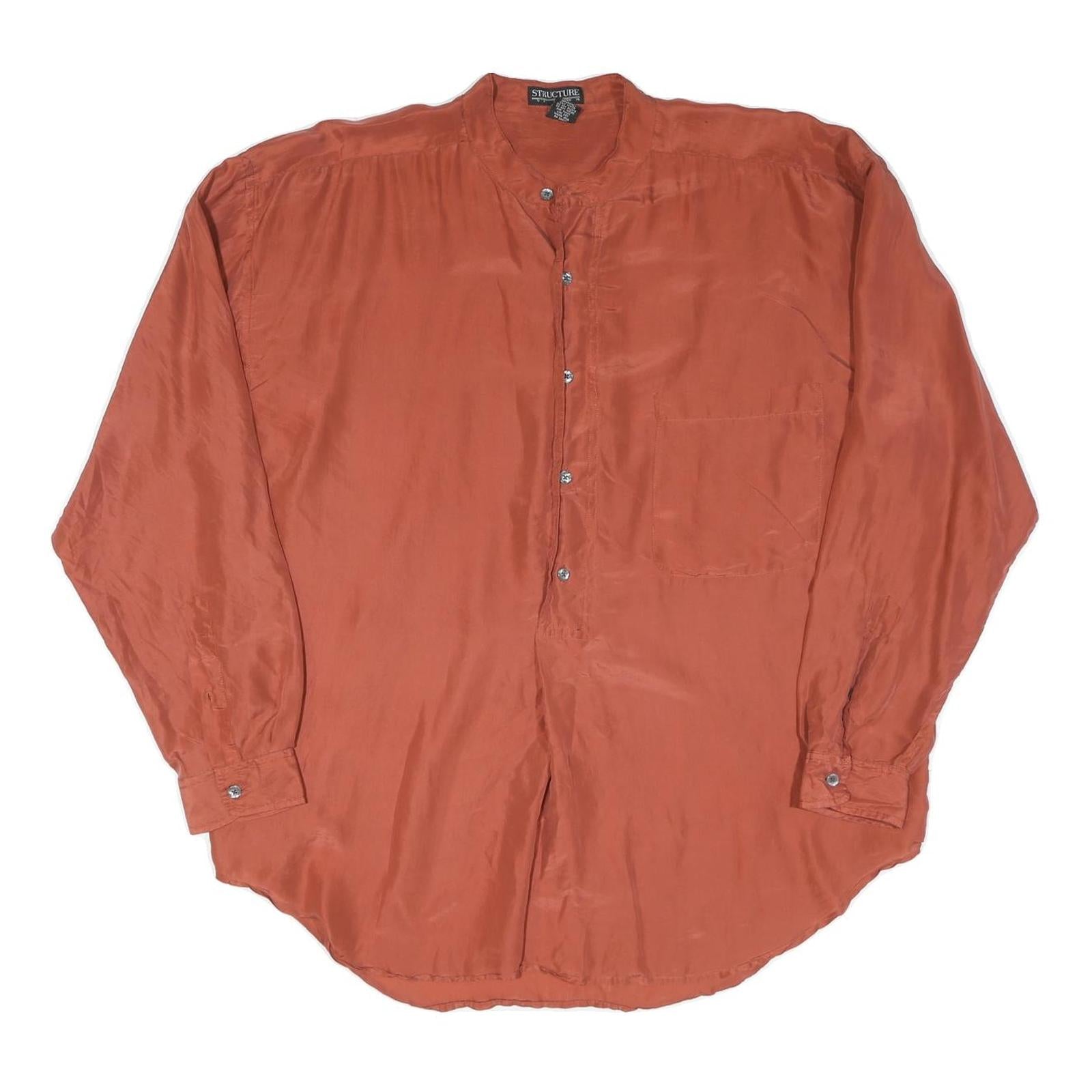Mens Rust Plain Band Collar Shirt L Button Long Sleeve Lightweight Refurbished - N/A refurbished available on Cerqular