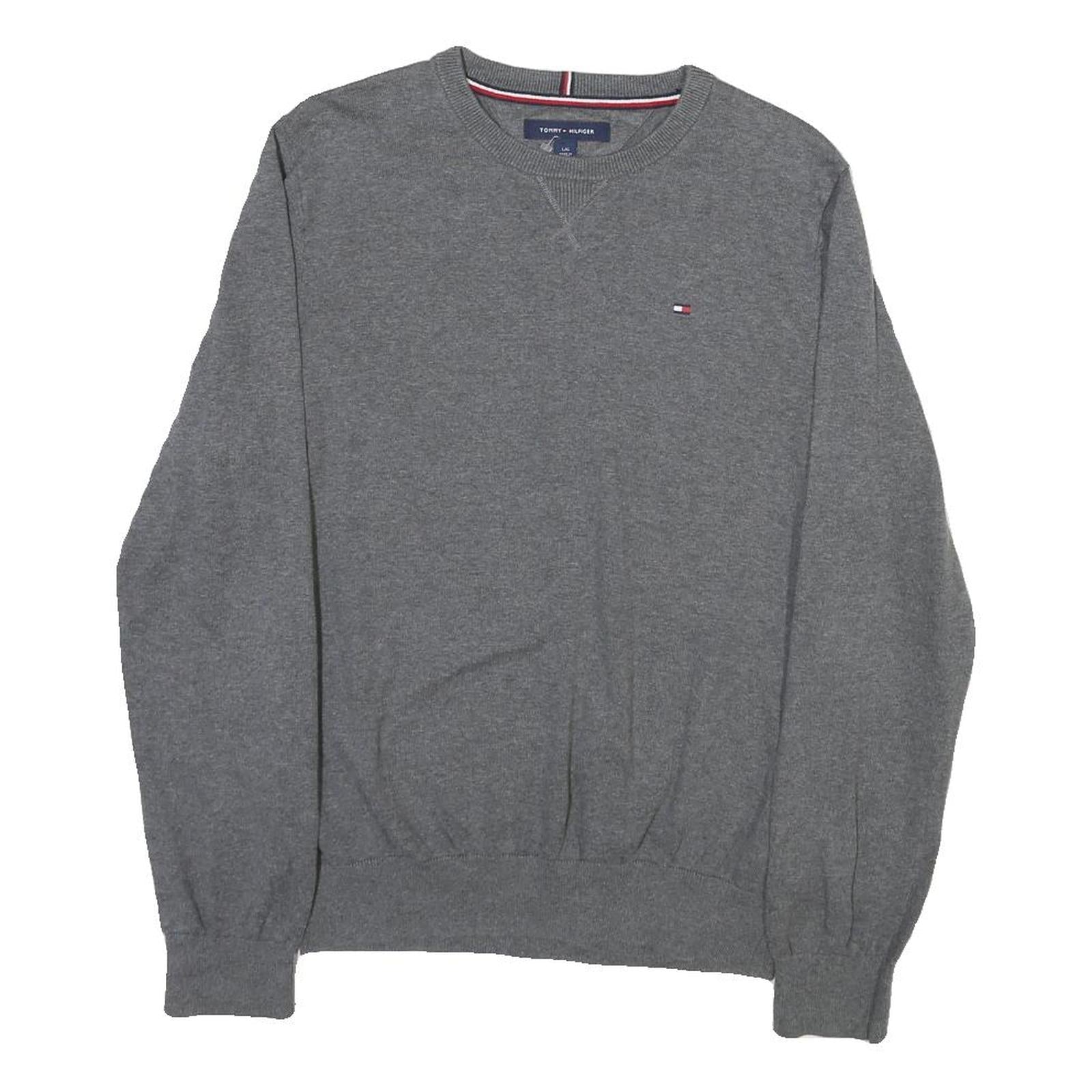 TOMMY HILFIGER Mens Grey Plain Cotton Blend Crew Neck Basic Knit Jumper L Refurbished - N/A refurbished available on Cerqular
