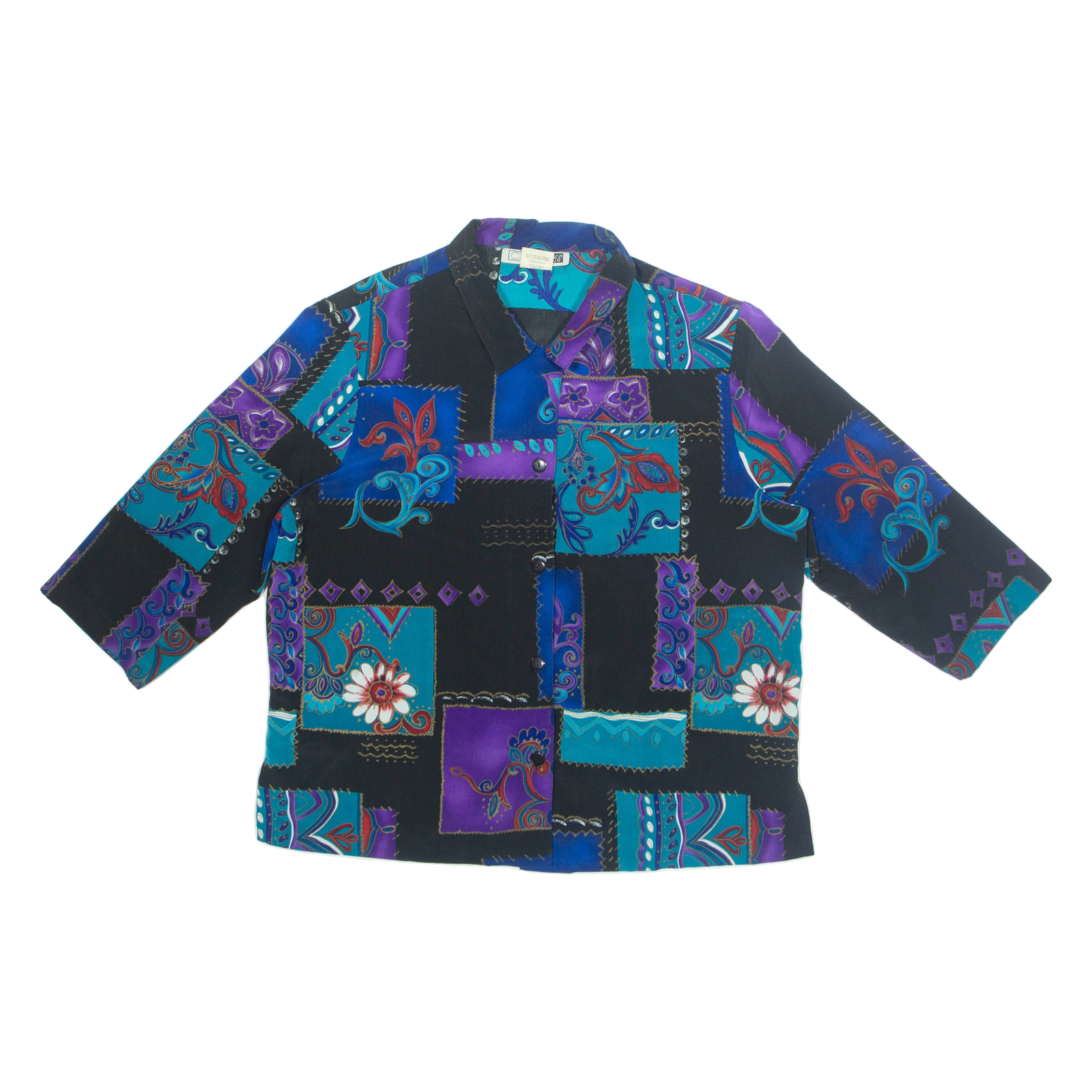 C.CM SHAPES Womens Printed Shirt Blue Collared Long Sleeve Crazy Pattern XL Refurbished - N/A refurbished available on Cerqular