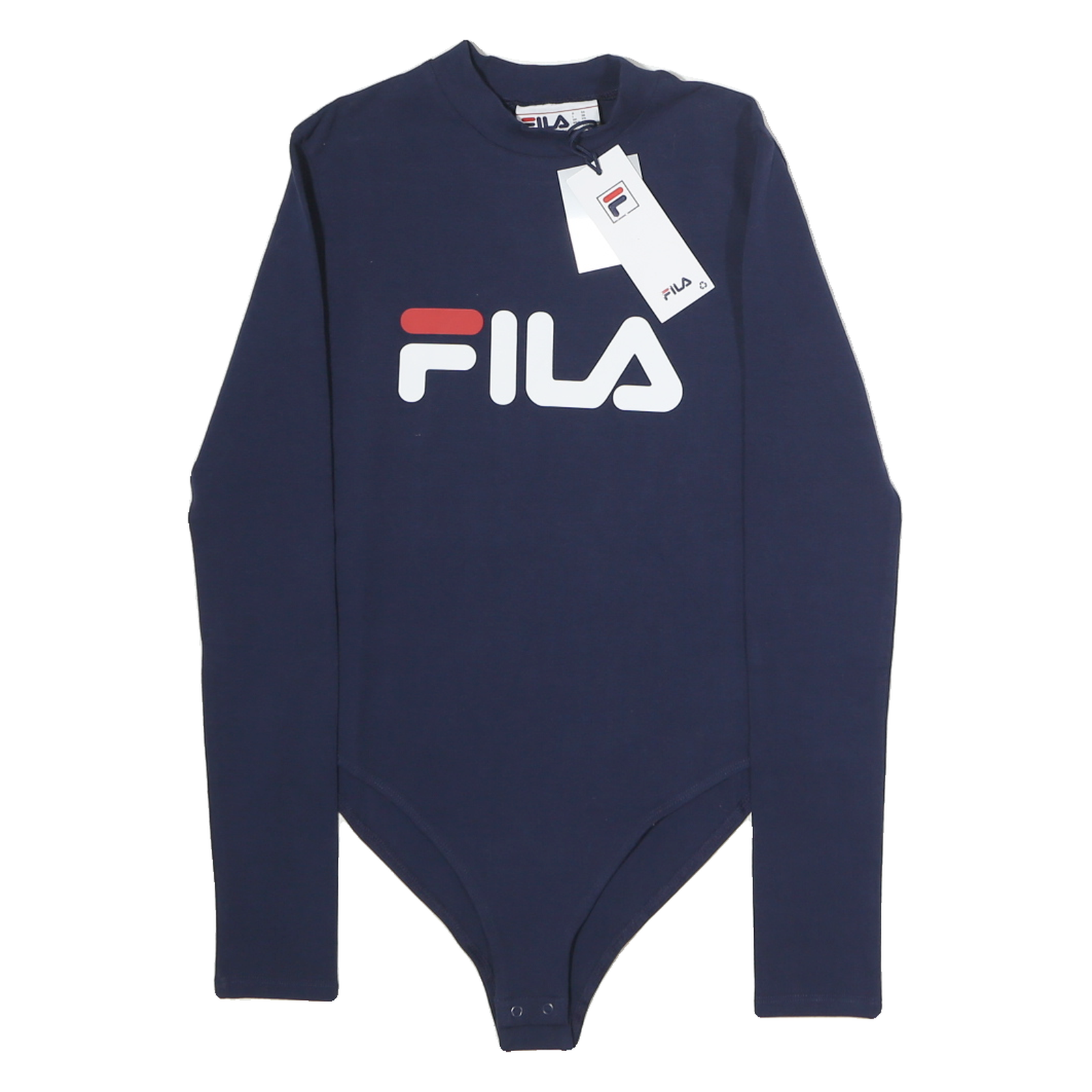 FILA Womens Navy Blue Logo Printed Bodysuit Long Sleeve Crew Neck XS Cotton Refurbished - N/A refurbished available on Cerqular