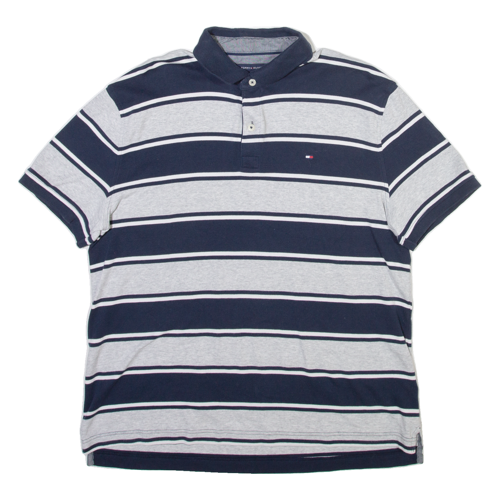 TOMMY HILFIGER Mens Polo Shirt Grey Striped L Refurbished - N/A refurbished available on Cerqular