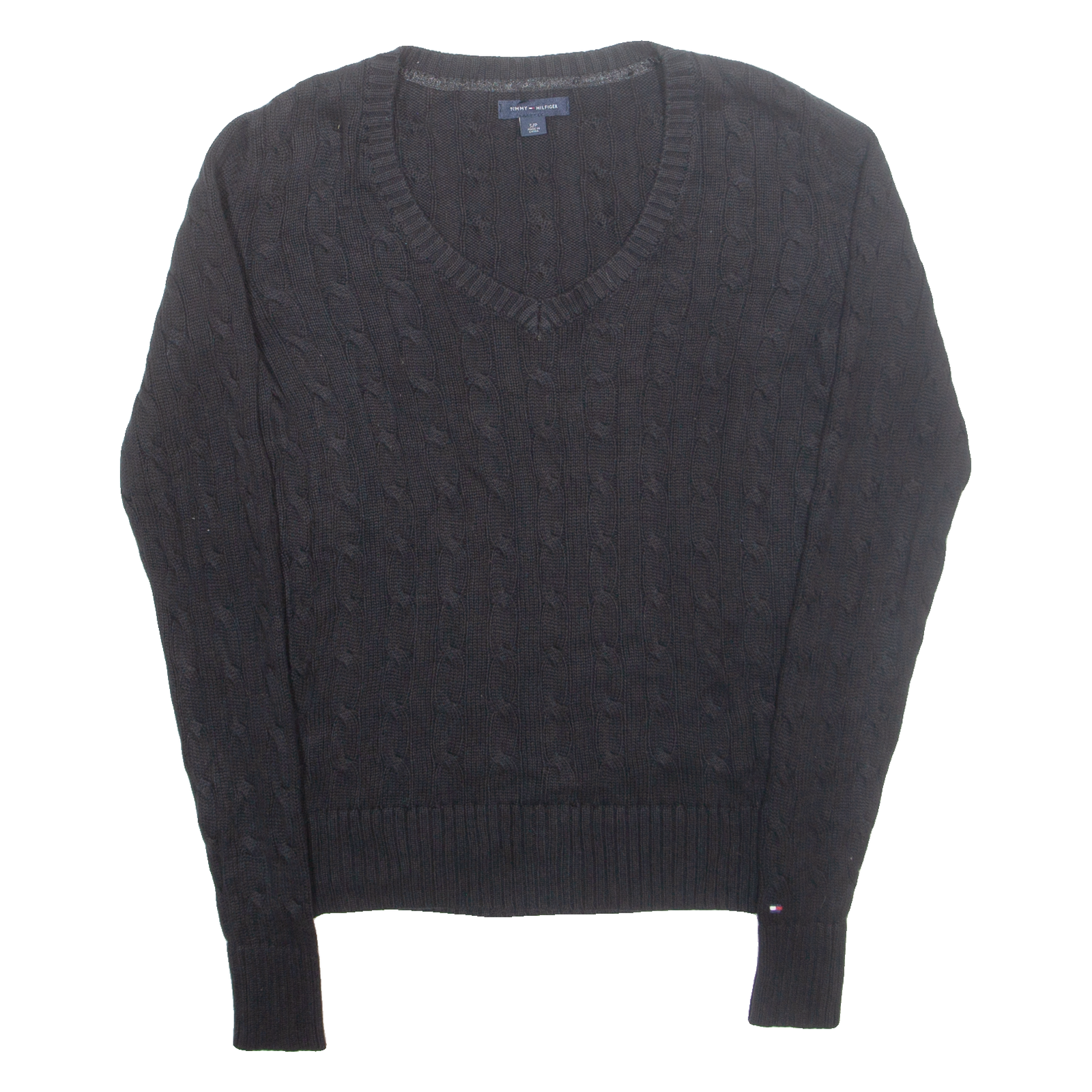 TOMMY HILFIGER Womens Jumper Black V-Neck Cable Knit S Refurbished - N/A refurbished available on Cerqular
