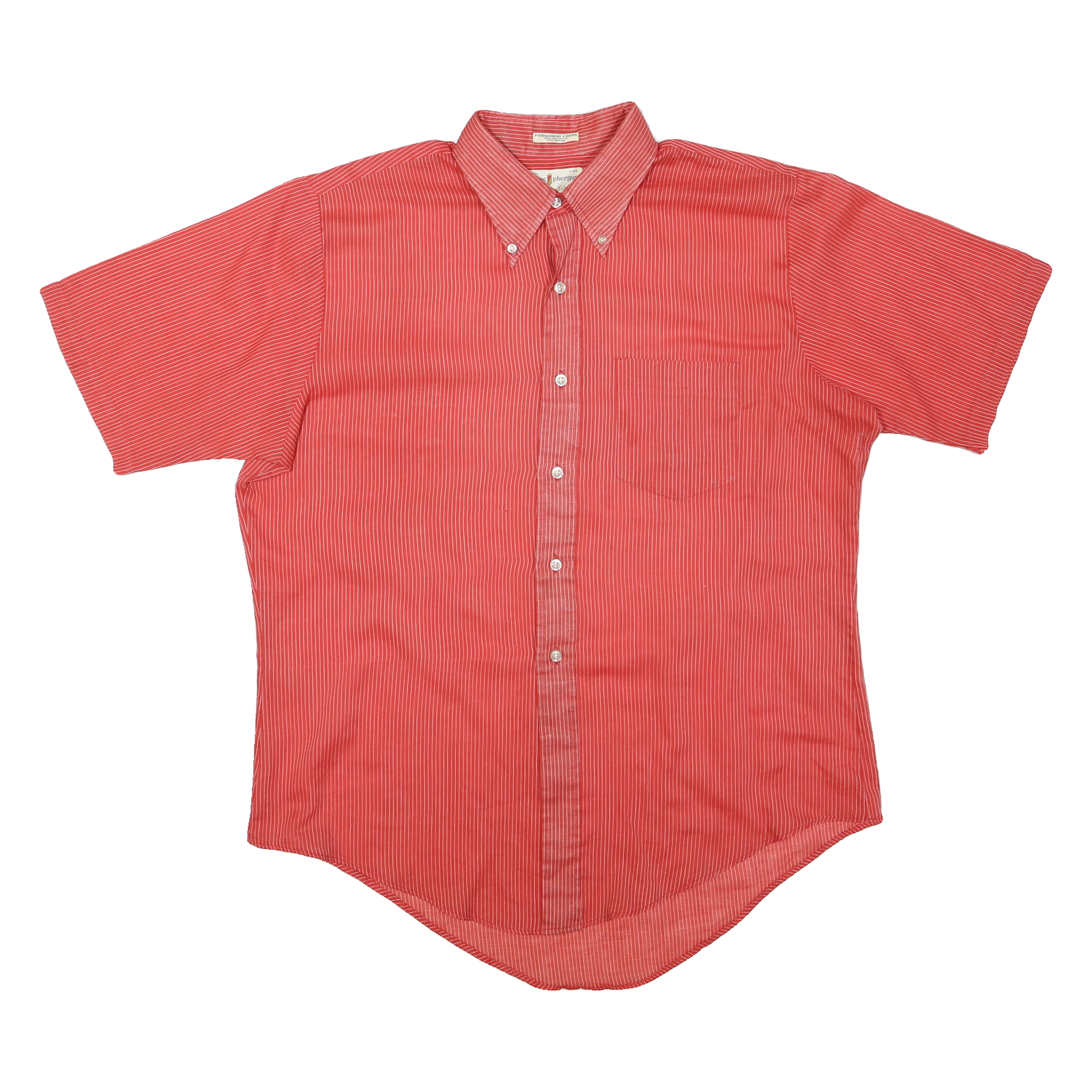 MAC PHERGUS Mens Red Striped Shirt M Button Down Collar Short Sleeve Casual Refurbished - N/A refurbished available on Cerqular