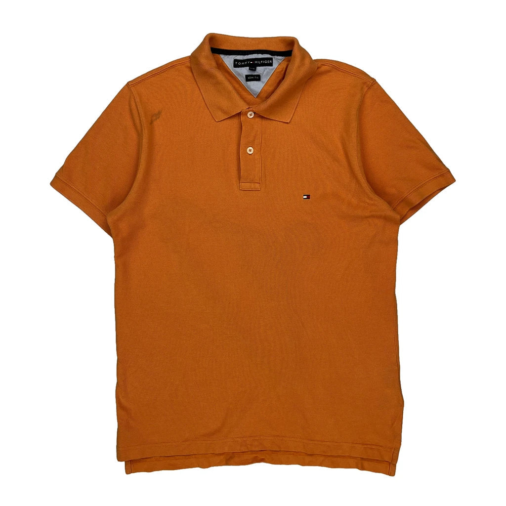 Tommy Hilfiger Slim Fit Polo Shirt - Large Orange Cotton Refurbished - Thrifted (note: this is a term often used to describe second- refurbished available on Cerqular