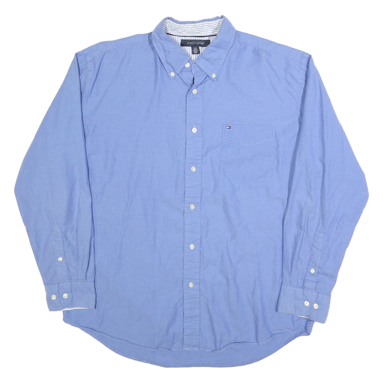TOMMY HILFIGER Mens Blue Shirt L Button-Down Collar Cotton Blend Classic Fit Refurbished - N/A refurbished available on Cerqular