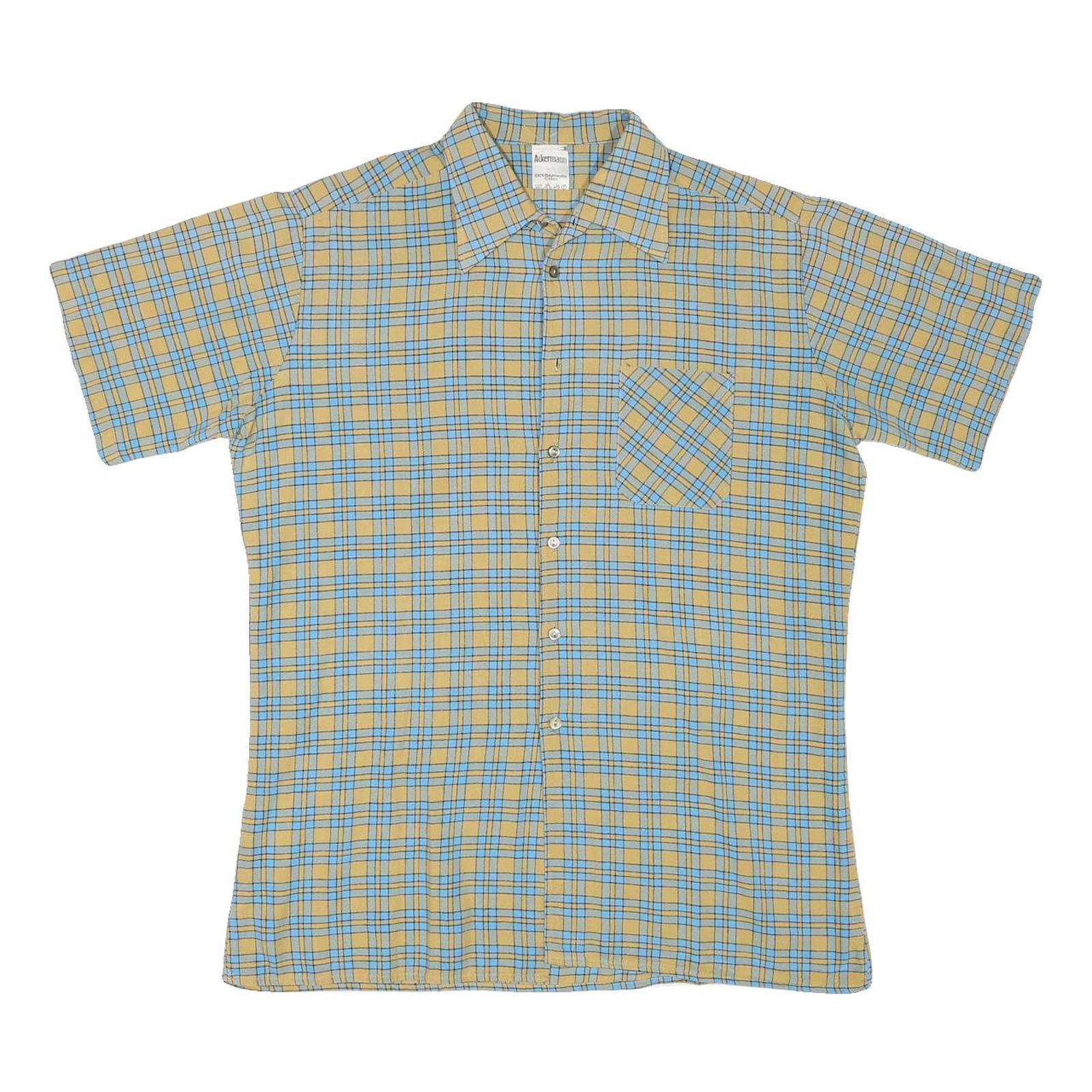 ACKERMANN Mens Beige & Blue Checked Short Sleeve Shirt M Cotton Blend Casual Refurbished - N/A refurbished available on Cerqular
