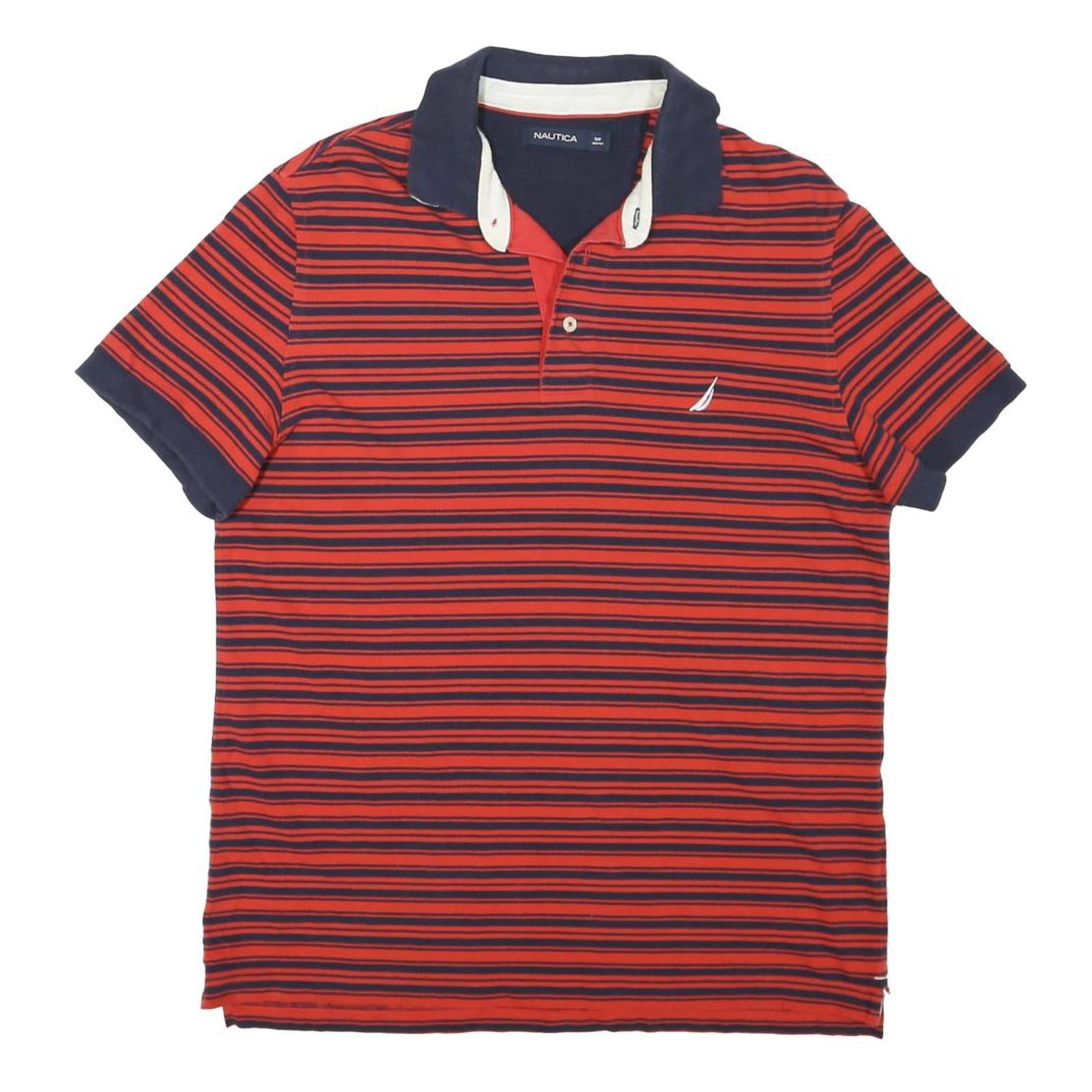 NAUTICA Mens Red & Navy Striped Short Sleeve S Cotton Blend Polo Shirt Refurbished - N/A refurbished available on Cerqular