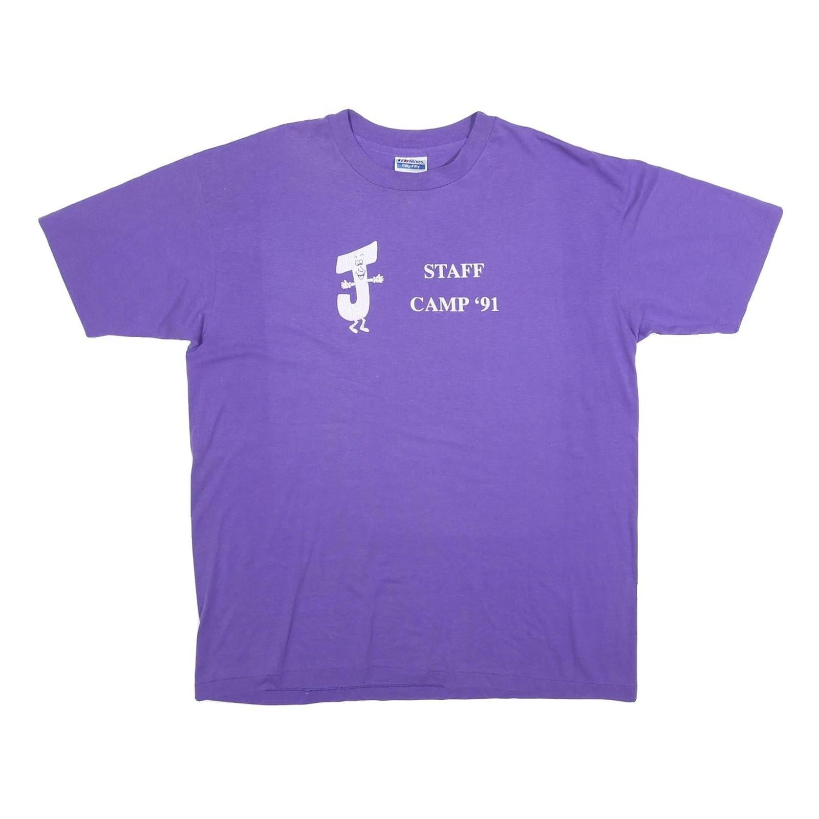 HANES Mens Purple Staff Camp 91 Graphic T-Shirt XL Short Sleeve Crew Neck Refurbished - N/A refurbished available on Cerqular