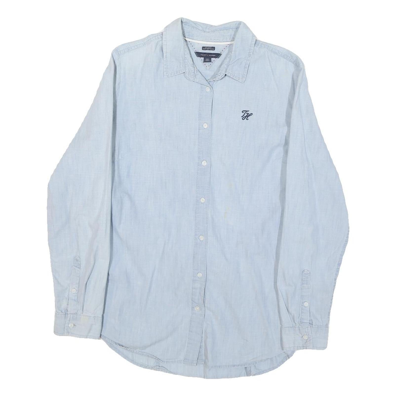 TOMMY HILFIGER Womens Blue Shirt L Cotton Blend Button Down Long Sleeve Classic Refurbished - N/A refurbished available on Cerqular