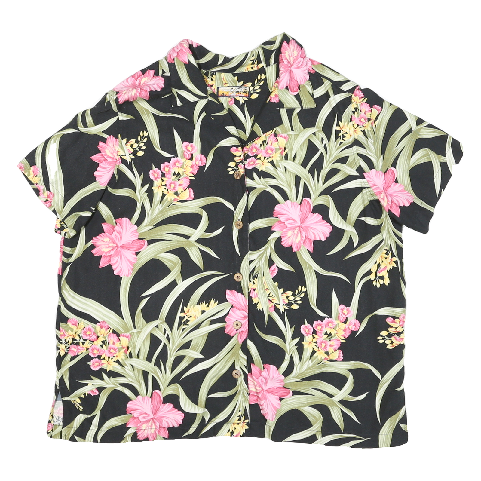 HAVANA JACK Womens Black Green & Pink Floral Print Shirt M Summer Casual Refurbished - N/A refurbished available on Cerqular