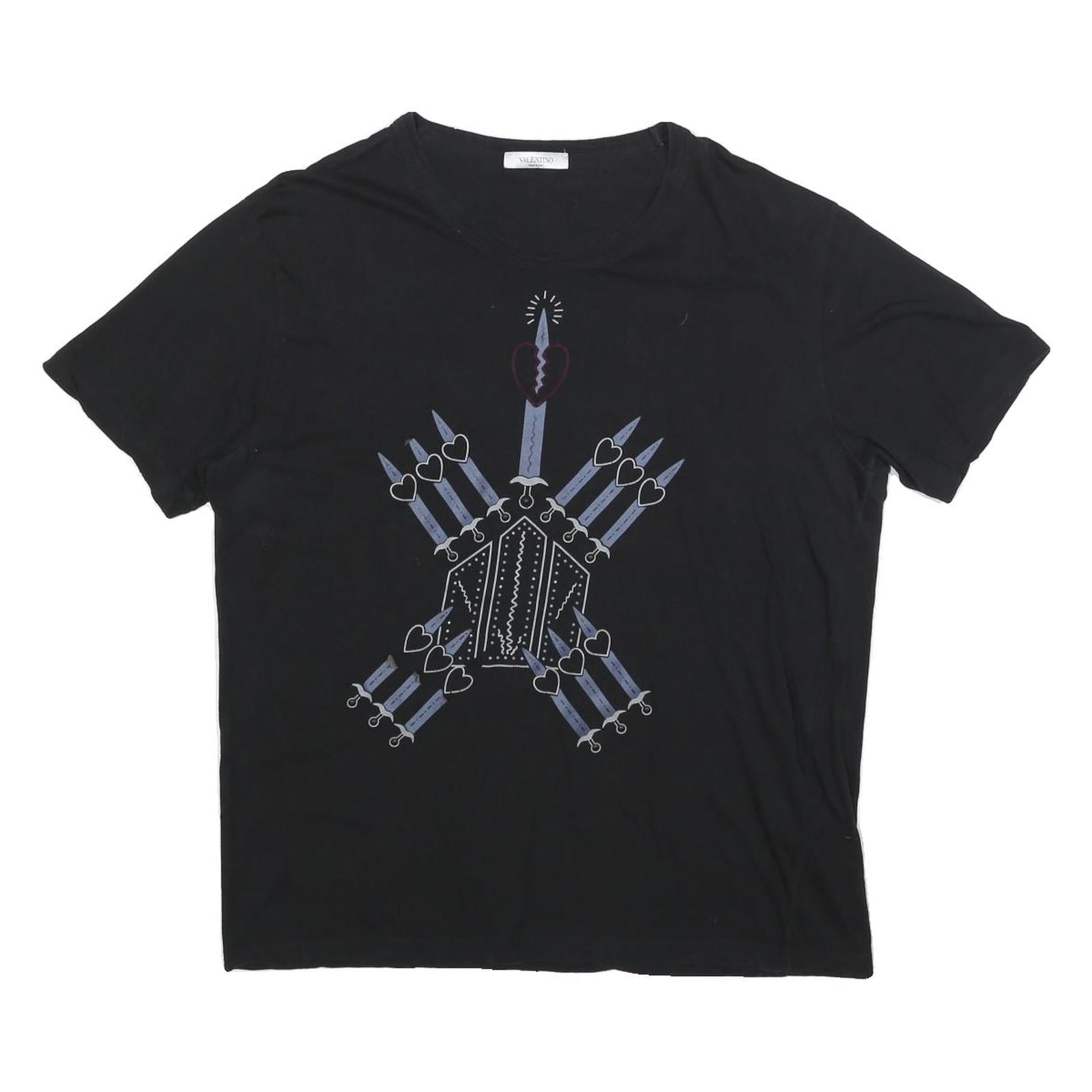 VALENTINO Mens Black Graphic T-Shirt L Short Sleeve Crew Neck Designer Cotton Refurbished - N/A refurbished available on Cerqular