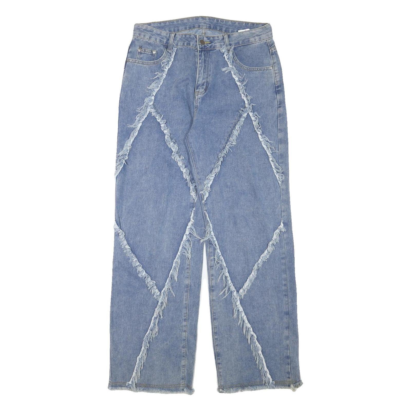 Womens Light Blue Relaxed Straight Denim Jeans W32 L31 Frayed Panel Detail Zip Refurbished - N/A refurbished available on Cerqular