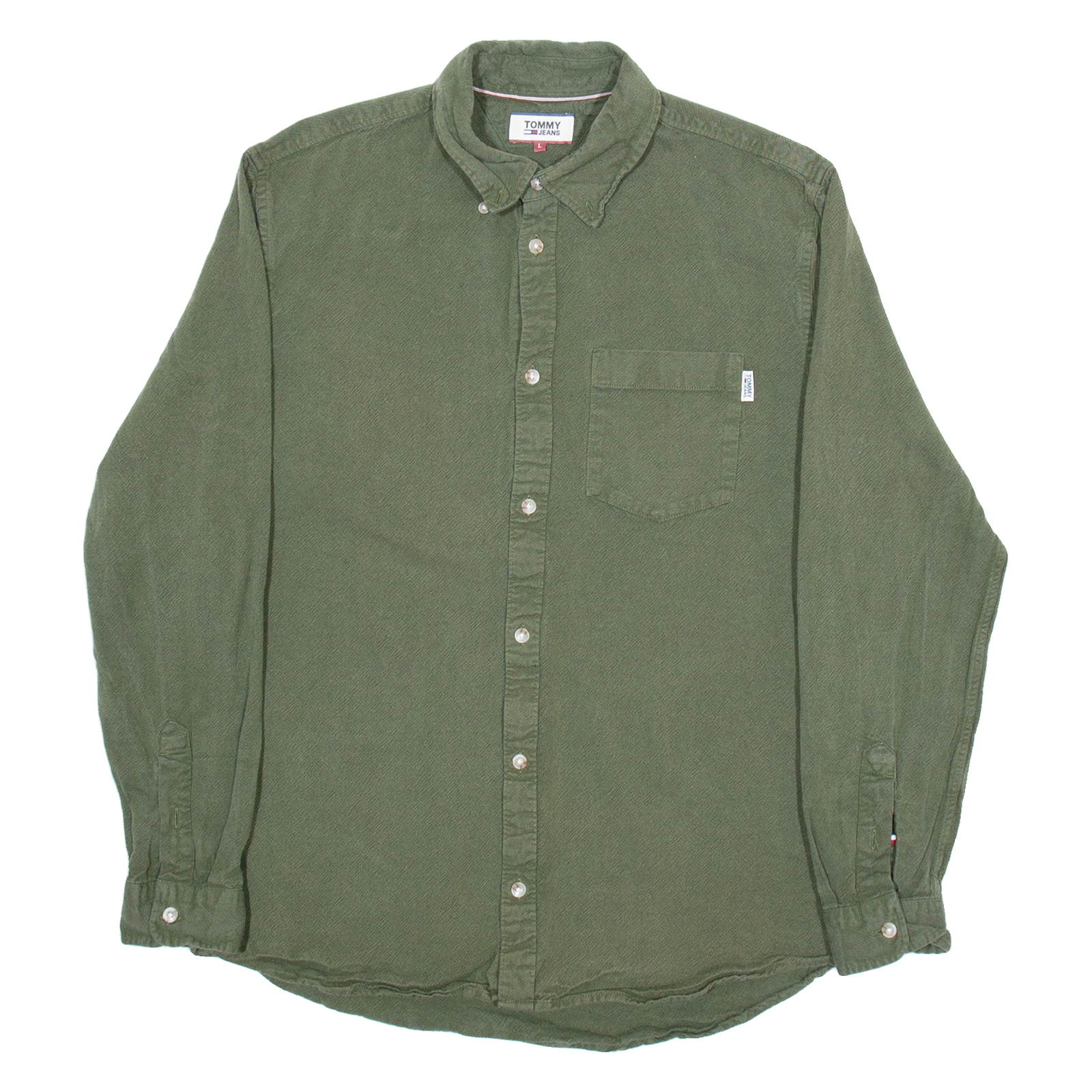 TOMMY JEANS Mens Plain Shirt Green Long Sleeve L Refurbished - N/A refurbished available on Cerqular