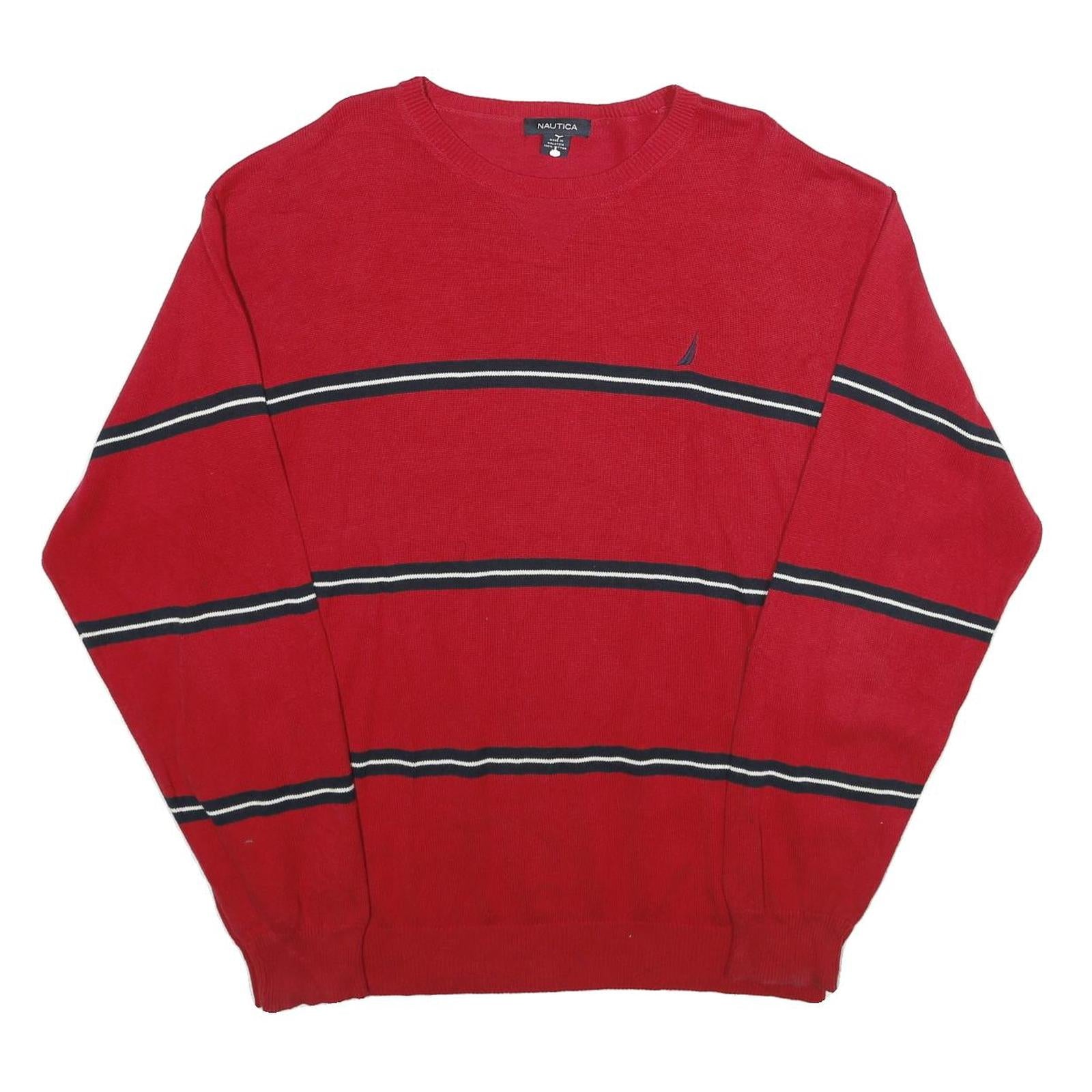 NAUTICA Mens Red Striped Cotton Jumper Crew Neck Basic Knit XL Classic Casual Refurbished - N/A refurbished available on Cerqular