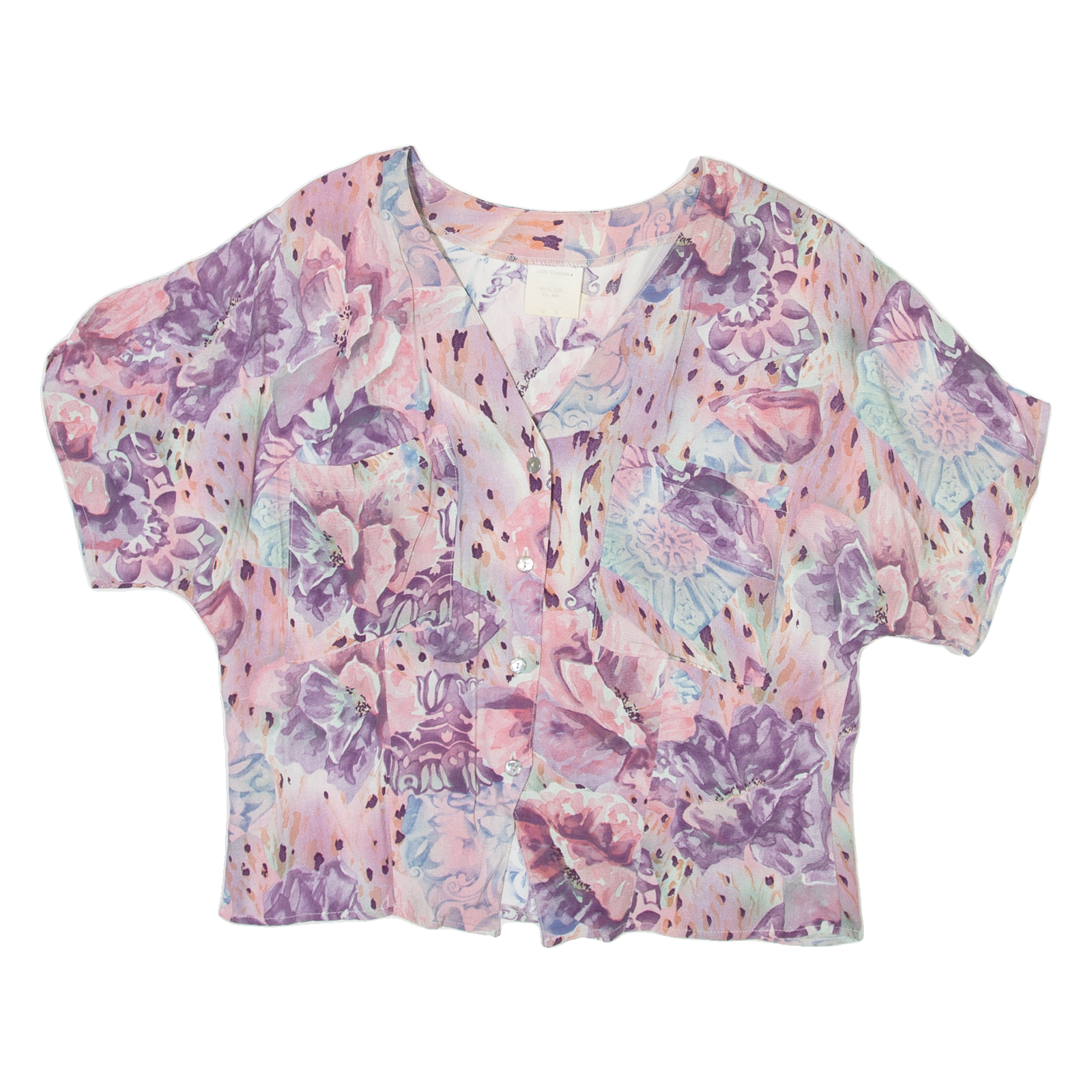 Womens Shirt Blouse Pink V-Neck Viscose Floral M Refurbished - N/A refurbished available on Cerqular