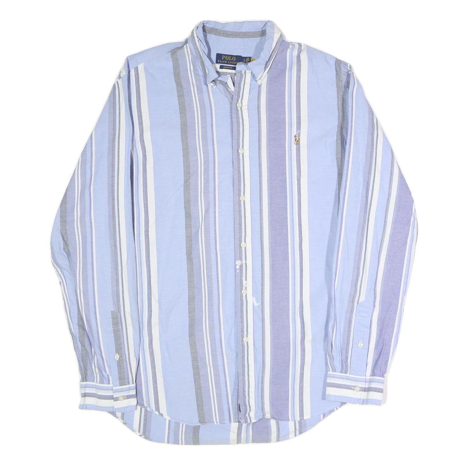 POLO RALPH LAUREN Mens Blue & Grey Striped Shirt XL Classic Button-Down Cotton Refurbished - N/A refurbished available on Cerqular
