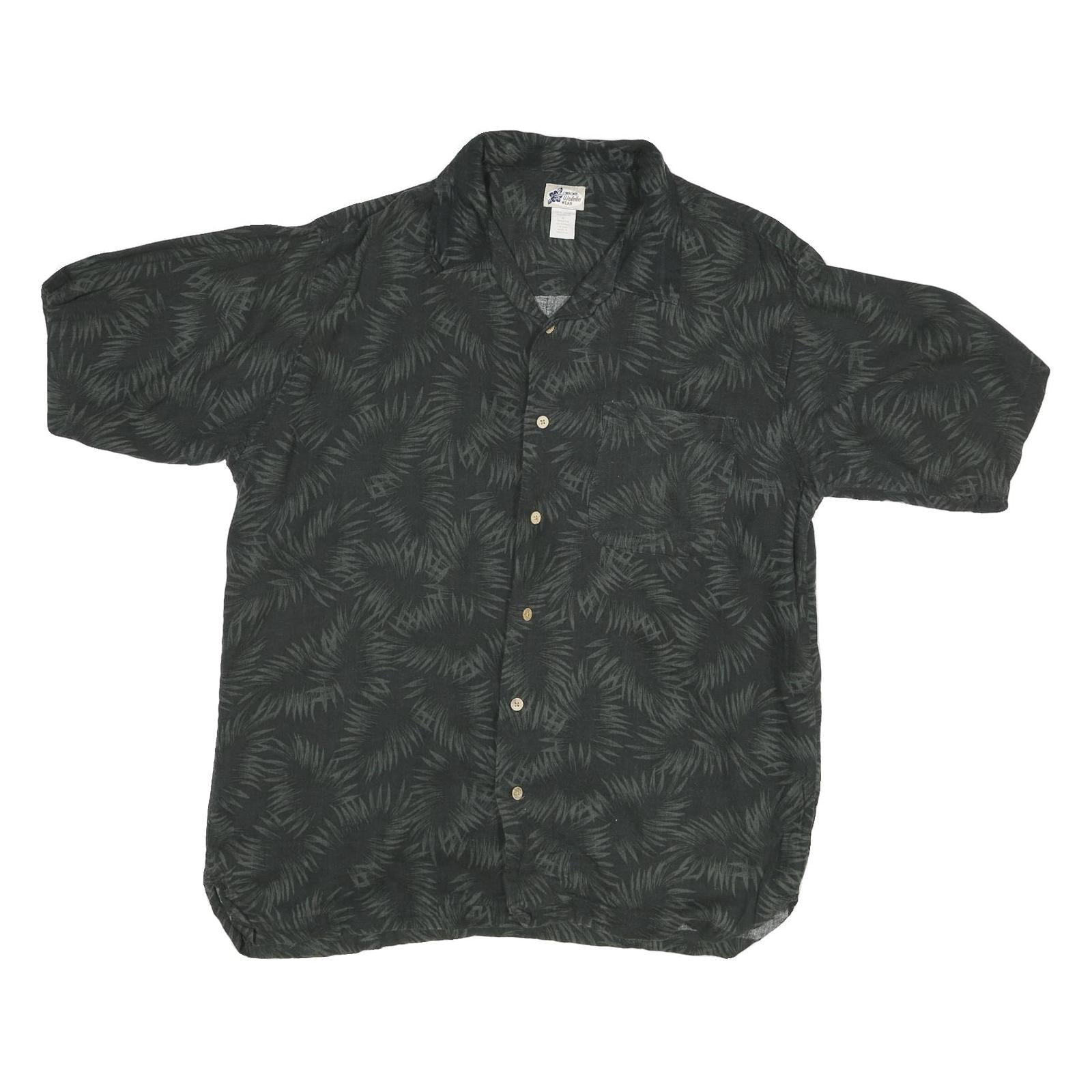 CHEROKEE Mens Black Rayon Hawaiian Shirt L Tropical Floral Print Casual Refurbished - N/A refurbished available on Cerqular