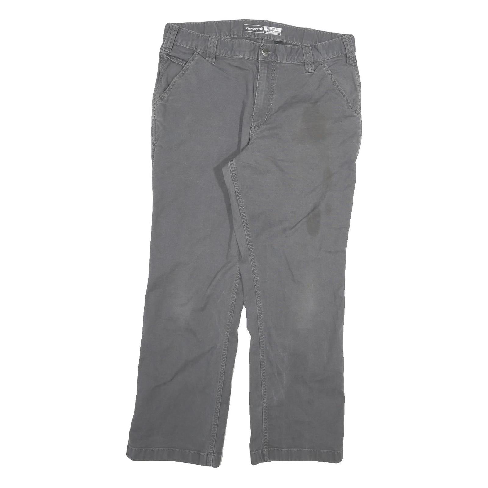 CARHARTT Mens Relaxed Cotton Blend Grey Trousers W34 L30 Workwear Zip Closure Refurbished - N/A refurbished available on Cerqular
