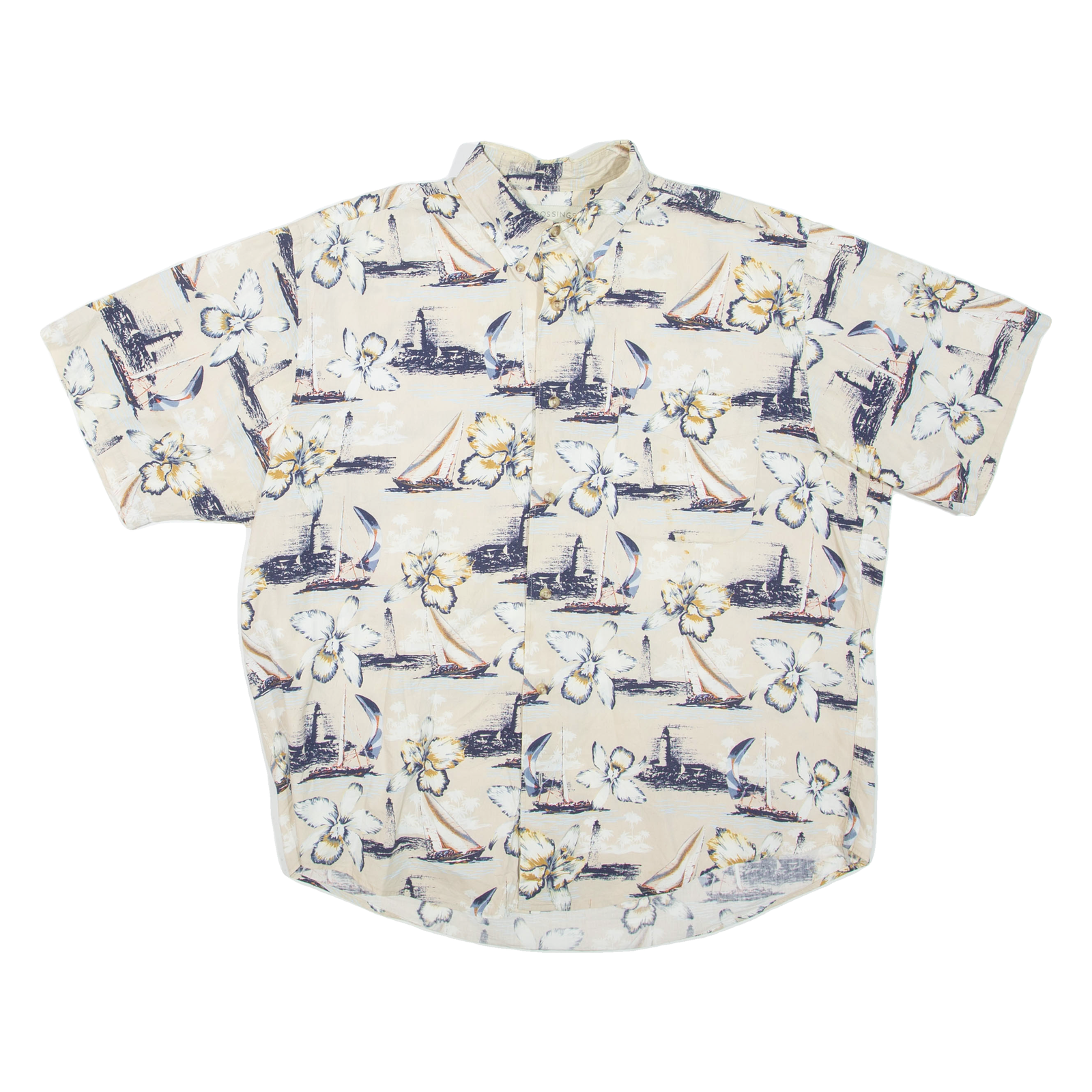 CROSSINGS Mens Hawaiian Shirt Beige Crazy Pattern L Refurbished - N/A refurbished available on Cerqular