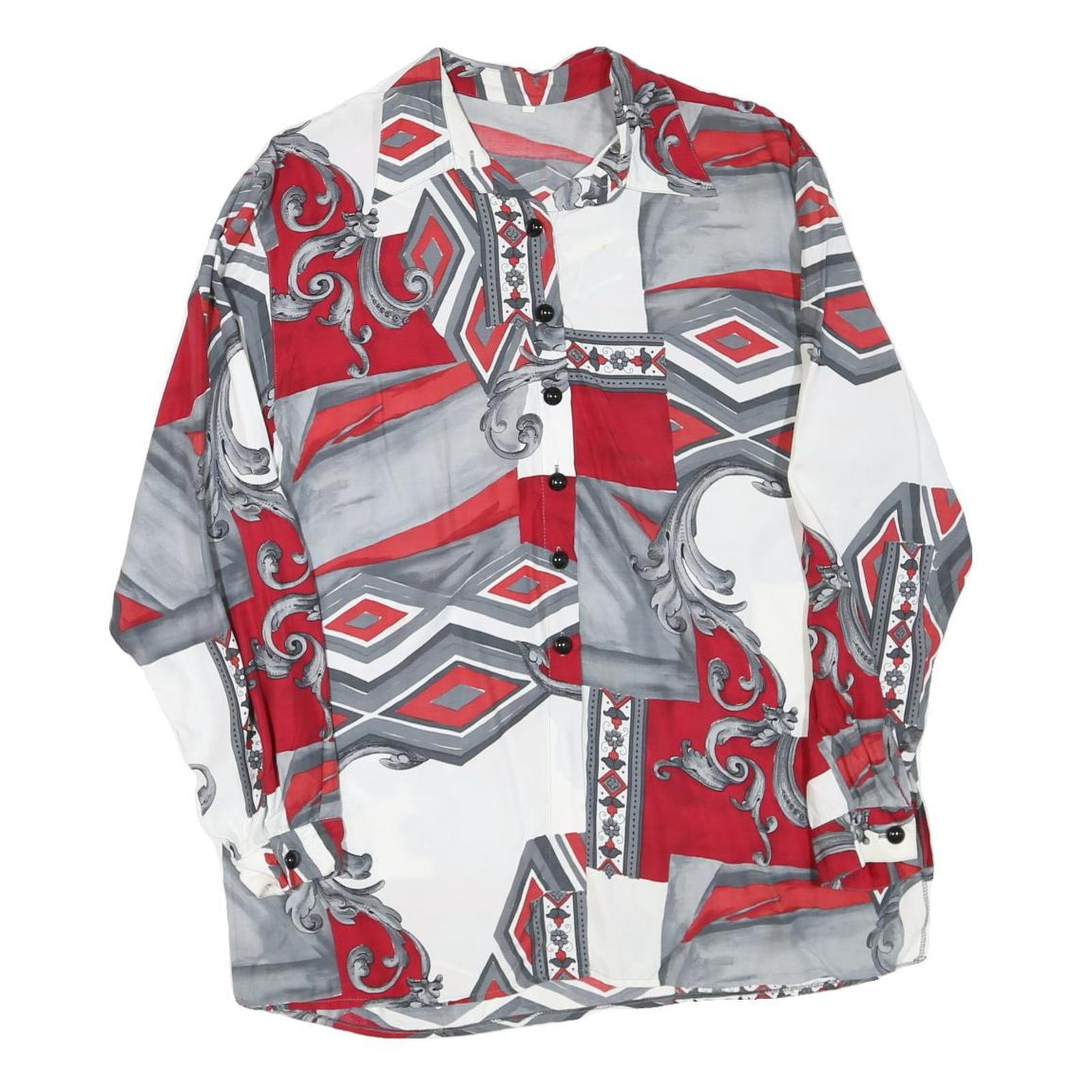 Womens Red Grey & White Printed Shirt Long Sleeve Collared L Polyester Blend Refurbished - N/A refurbished available on Cerqular