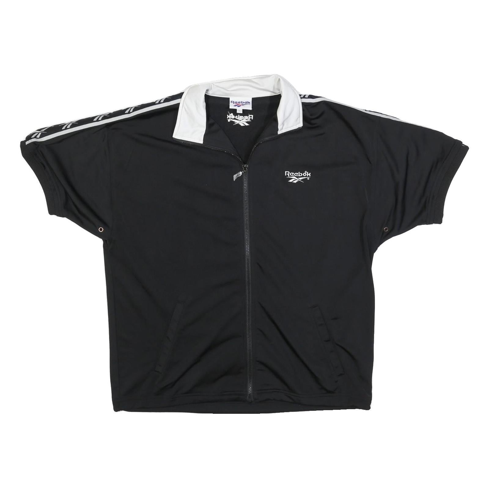 REEBOK Mens Black & White Track Jacket L Polyester Blend Zip Short Sleeve Refurbished - N/A refurbished available on Cerqular