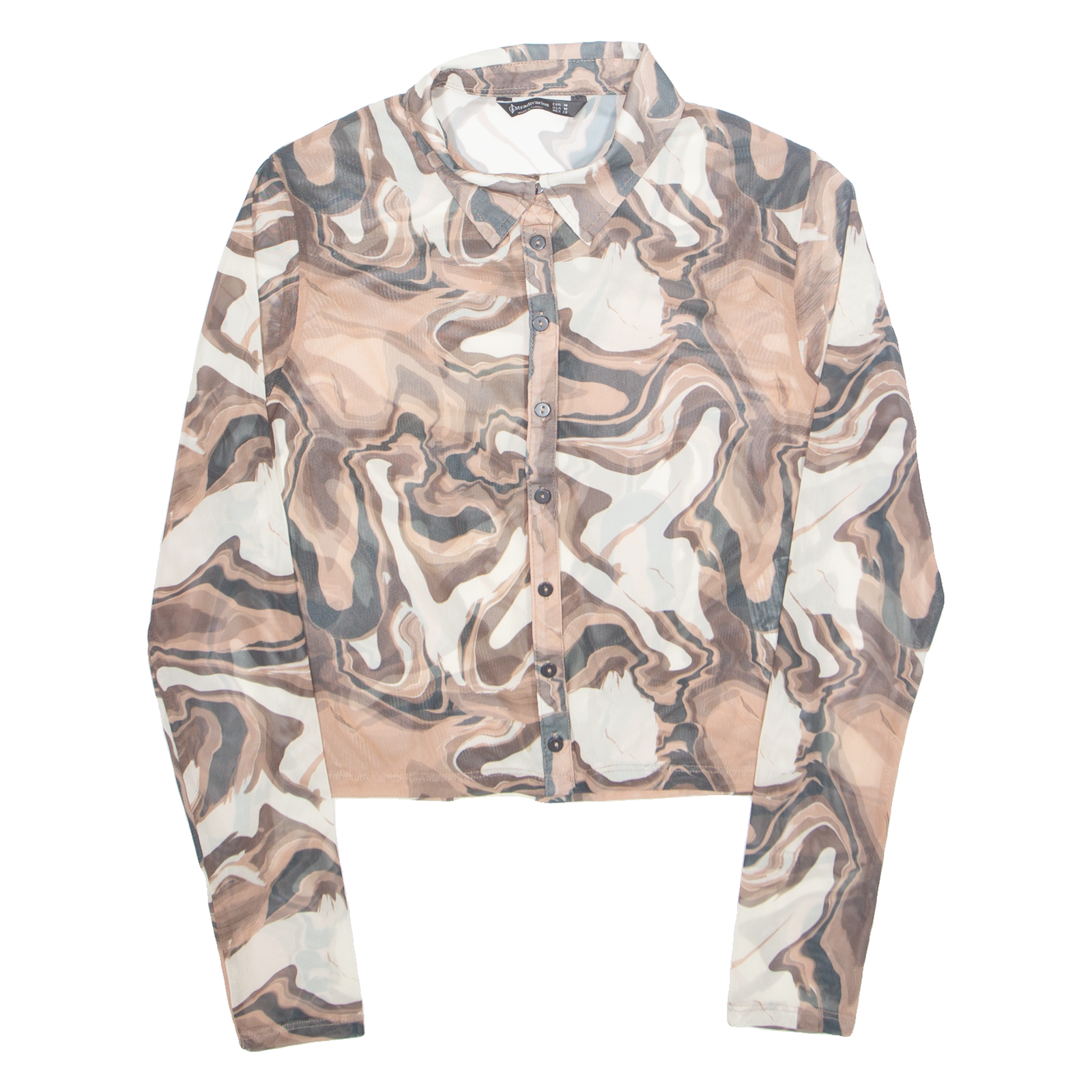 Buy STRADIVARIUS Sheer Marble Womens Printed Shirt Brown Collared Crazy Pattern M Refurbished - $16.89 STRADIVARIUS Sheer Marble Womens Printed Shirt Brown Collared Crazy Pattern M Refurbished - N/A refurbished available on Cerqular