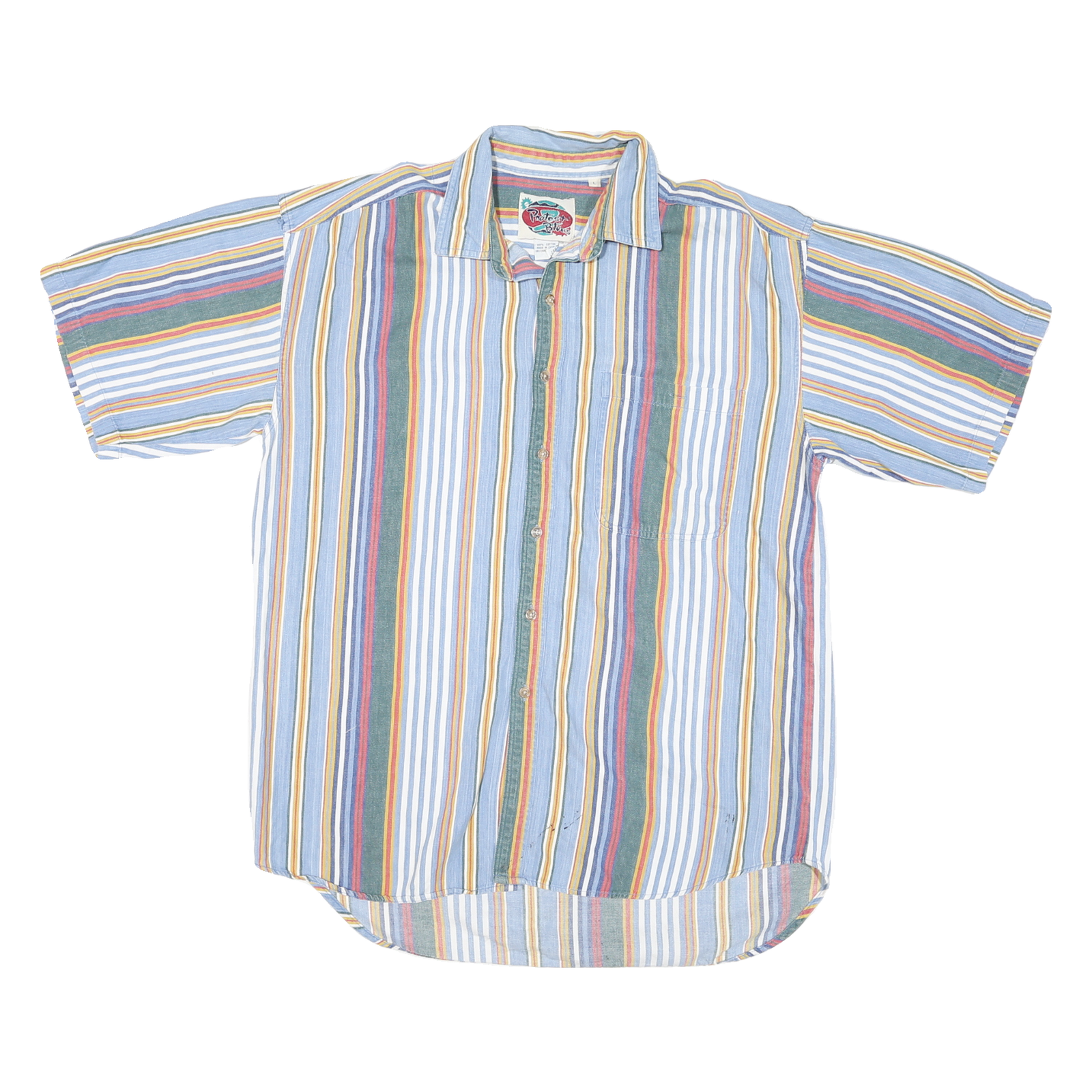PNOTEST BLUES Mens Blue Green & Yellow Stripe Cotton Blend Shirt L Summer Casual Refurbished - N/A refurbished available on Cerqular