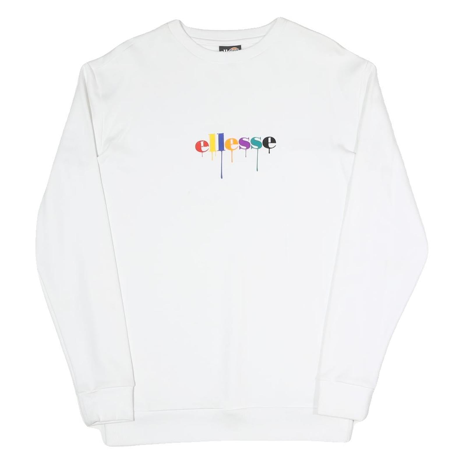 ELLESSE Mens White S Sweatshirt Cotton Blend Pullover Crew Neck Rainbow Logo Refurbished - N/A refurbished available on Cerqular