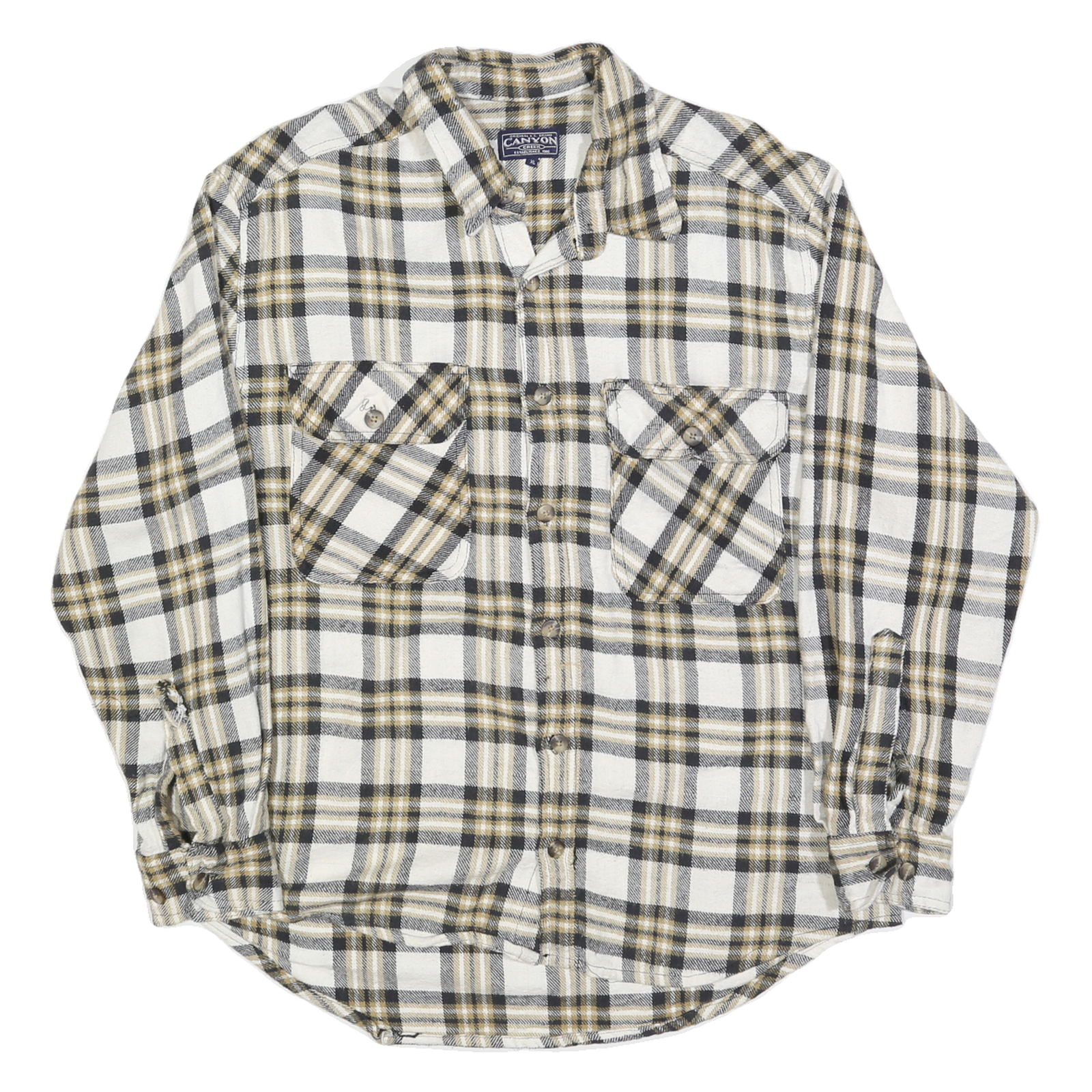 CANYON Mens Beige & Black Check Shirt XL Casual Cotton Flannel Long Sleeve Refurbished - N/A refurbished available on Cerqular