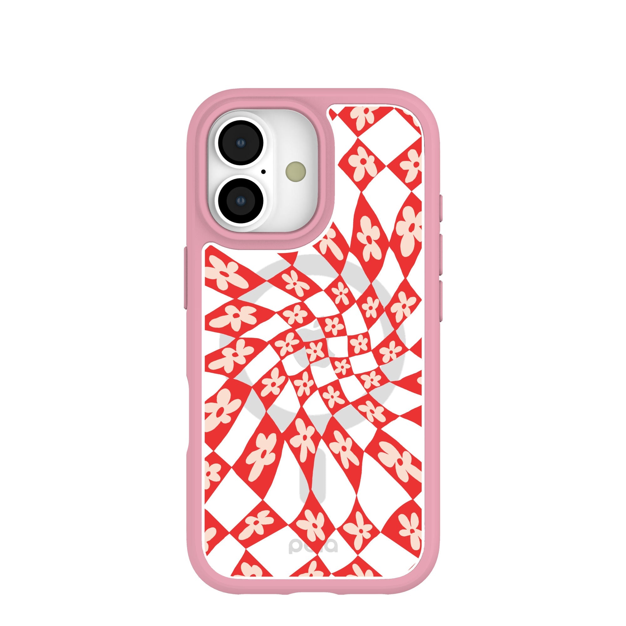 Clear Funky Fleurs iPhone 17 Case With Petal Pink Ridge (MagSafe included) Refurbished - Pela Case refurbished available on Cerqular
