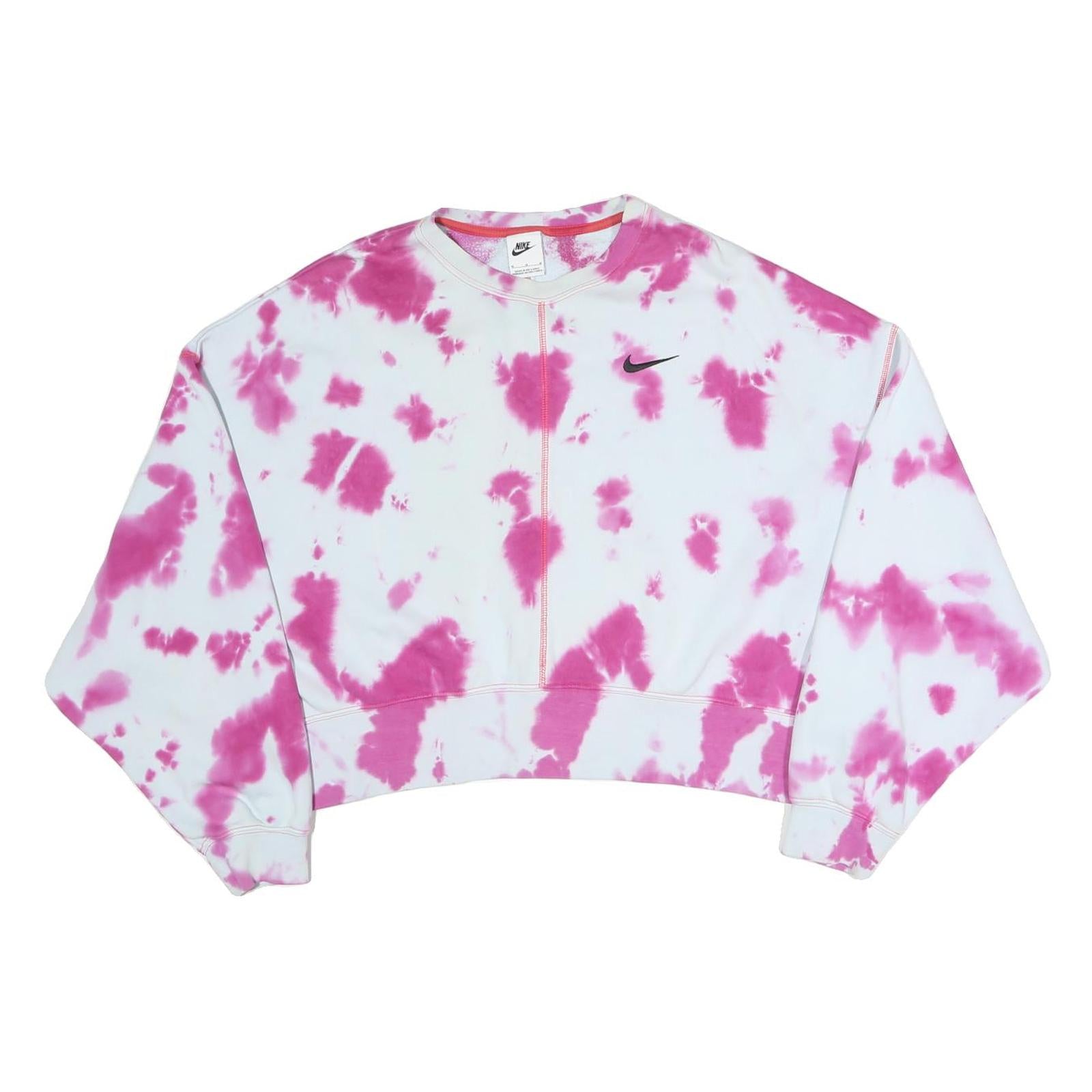 NIKE Womens White & Pink Tie Dye Crew Neck M Sweatshirt Cotton Blend Casual Refurbished - N/A refurbished available on Cerqular