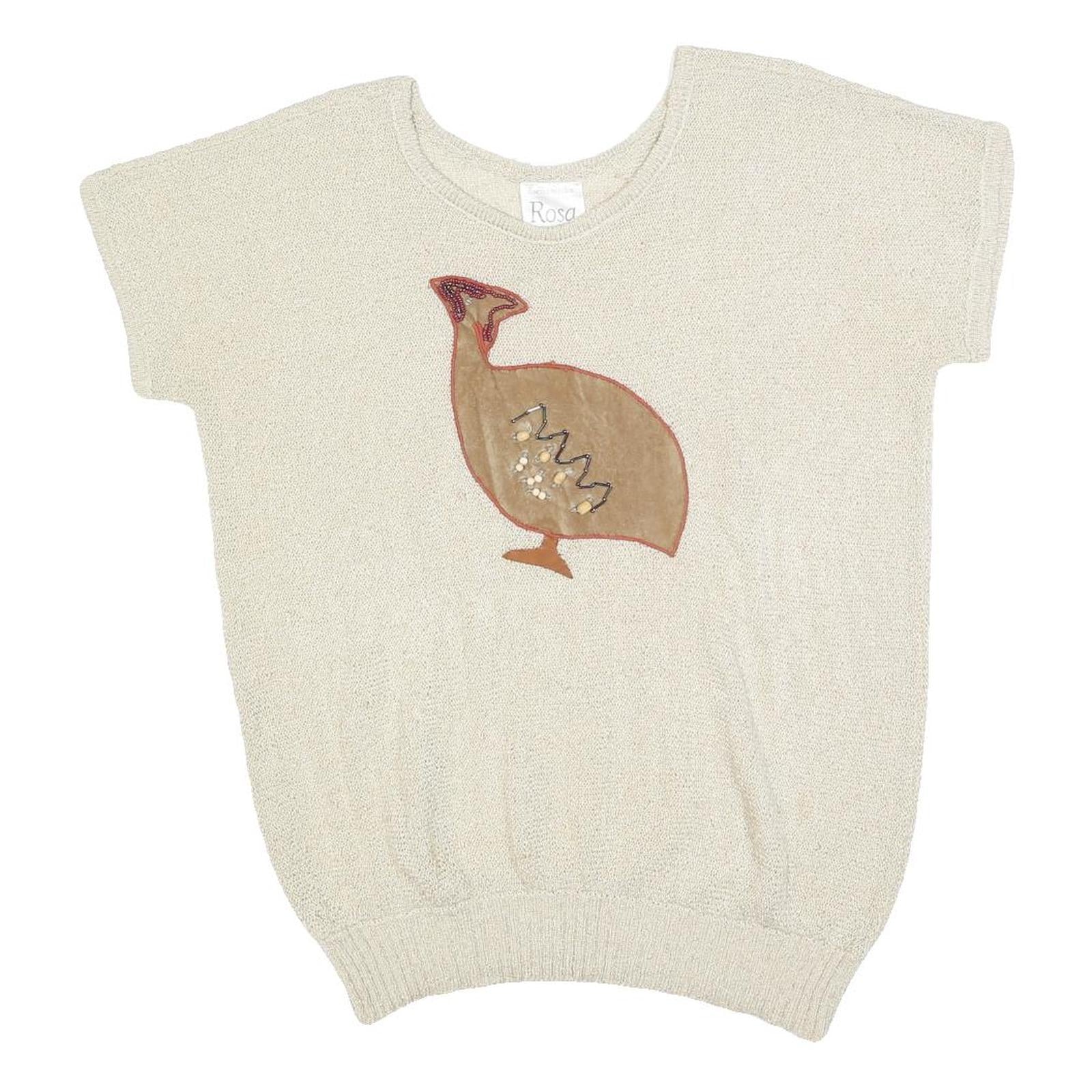 ROSA Womens Cream Patterned Jumper Scoop Neck Basic Knit M Embellished Bird Refurbished - N/A refurbished available on Cerqular