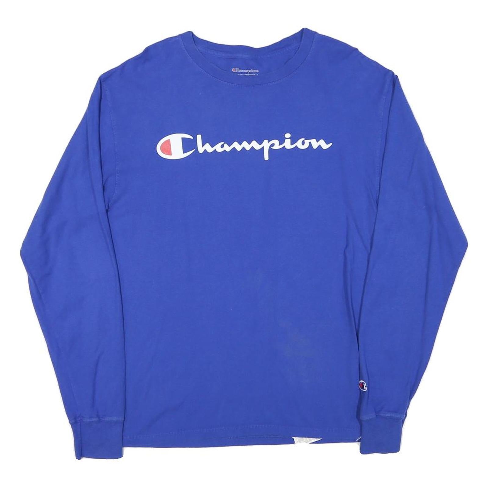 CHAMPION Mens Blue Long Sleeve Crew Neck Logo Graphic T-Shirt M Cotton Blend Refurbished - N/A refurbished available on Cerqular