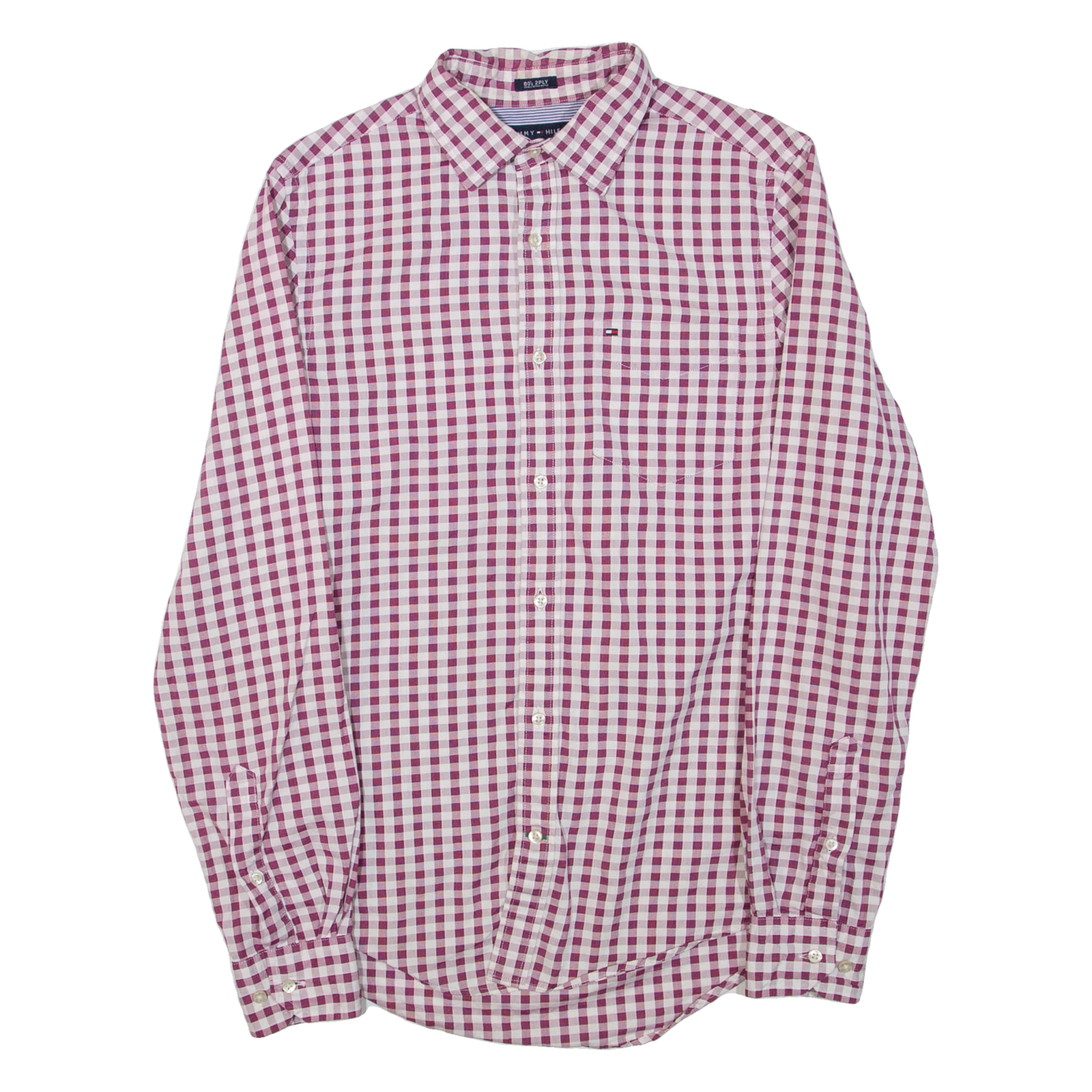 TOMMY HILFIGER Mens Shirt Maroon Check Long Sleeve XS Refurbished - N/A refurbished available on Cerqular